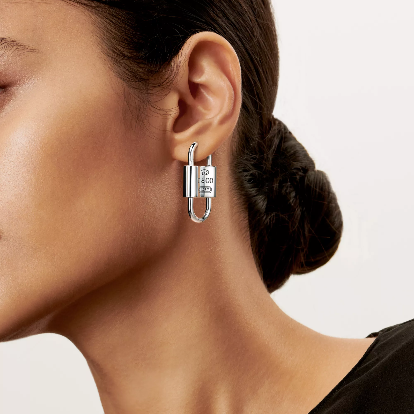 Large Double Lock Drop Earrings in Sterling Silver