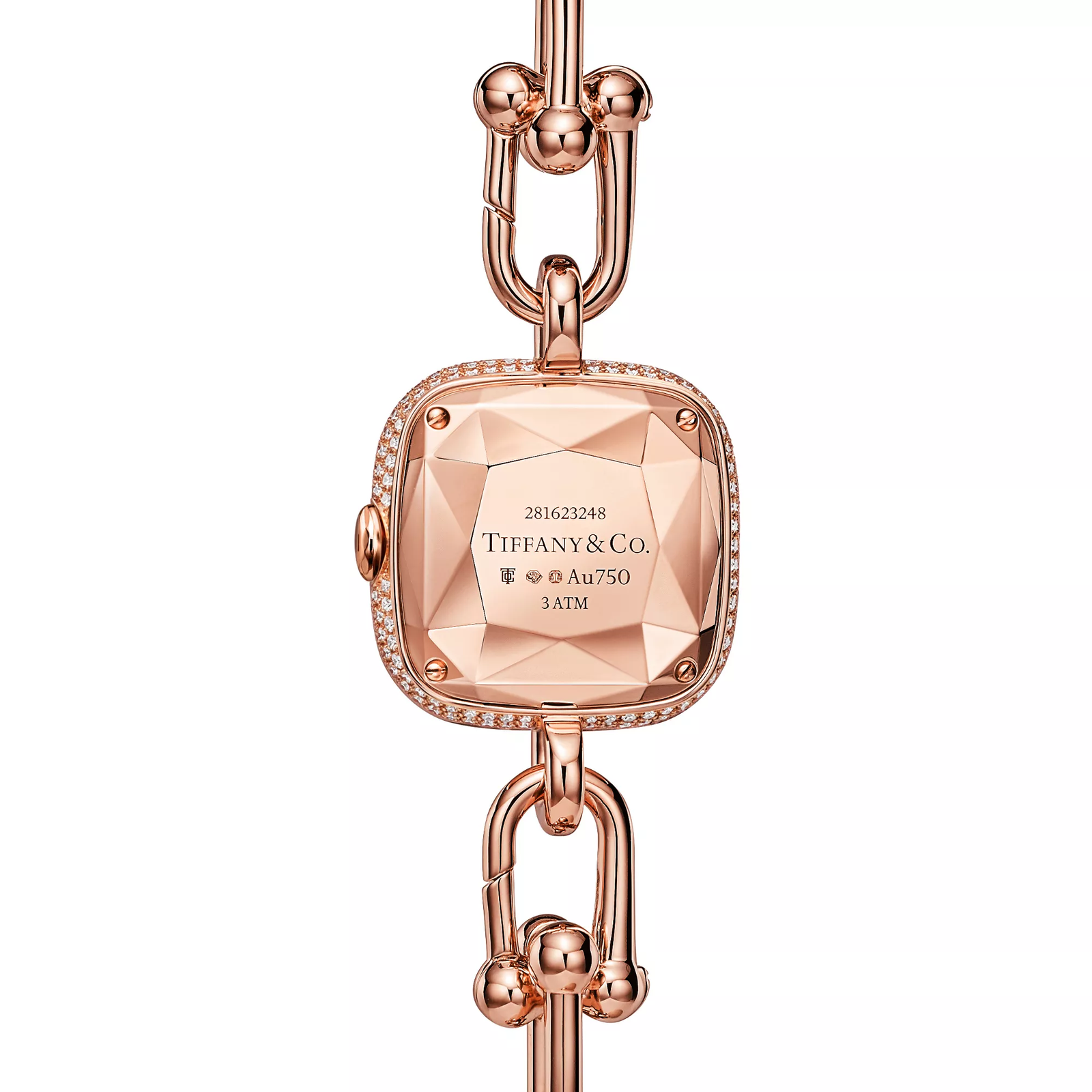 Watch in Rose Gold with Pave Diamonds and White Mother-of-pearl