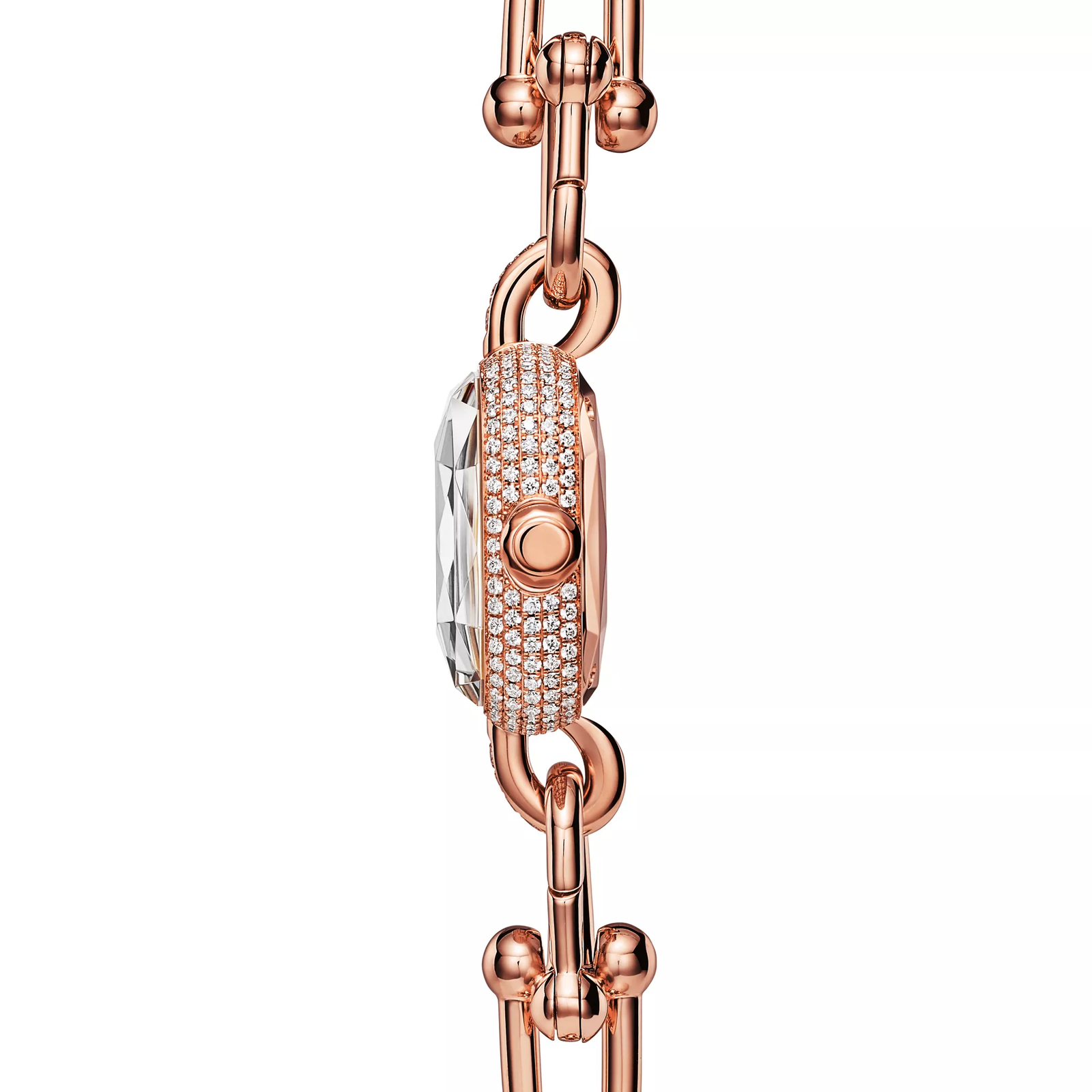 Watch in Rose Gold with Pave Diamonds and White Mother-of-pearl