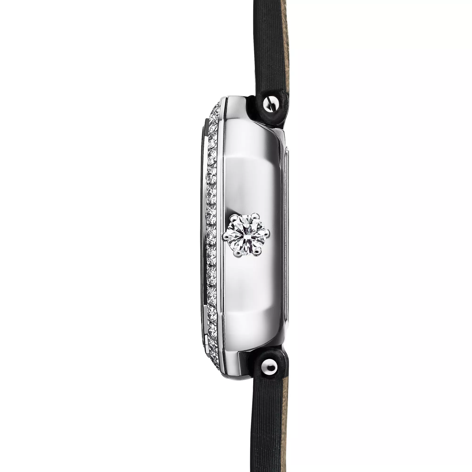 28 MM Cushion-shaped Watch in White Gold with Diamonds