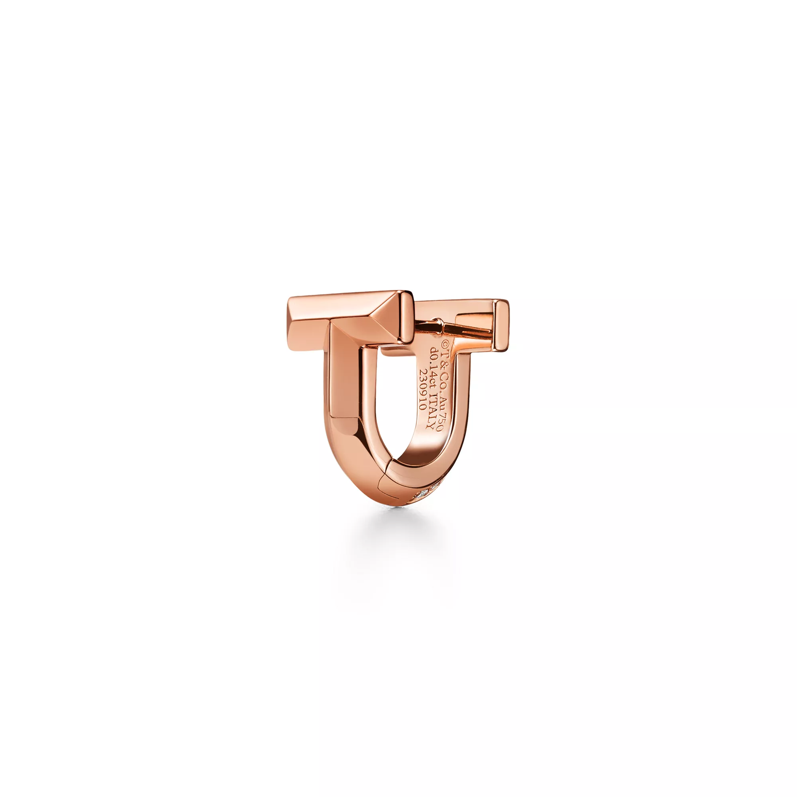T1 Half Pave Diamond Huggie Earrings in Rose Gold