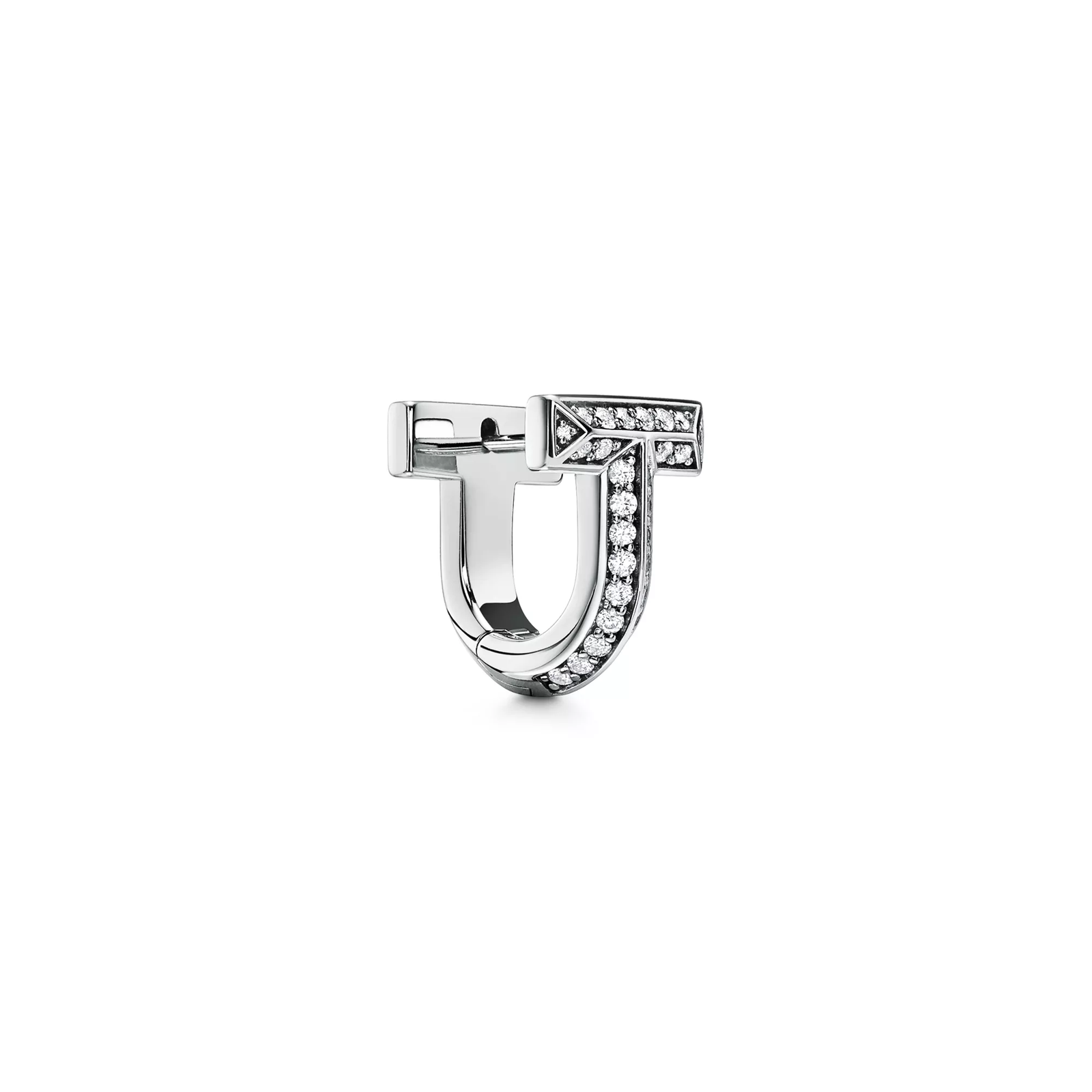 T1 Half Pave Diamond Huggie Earrings in White Gold