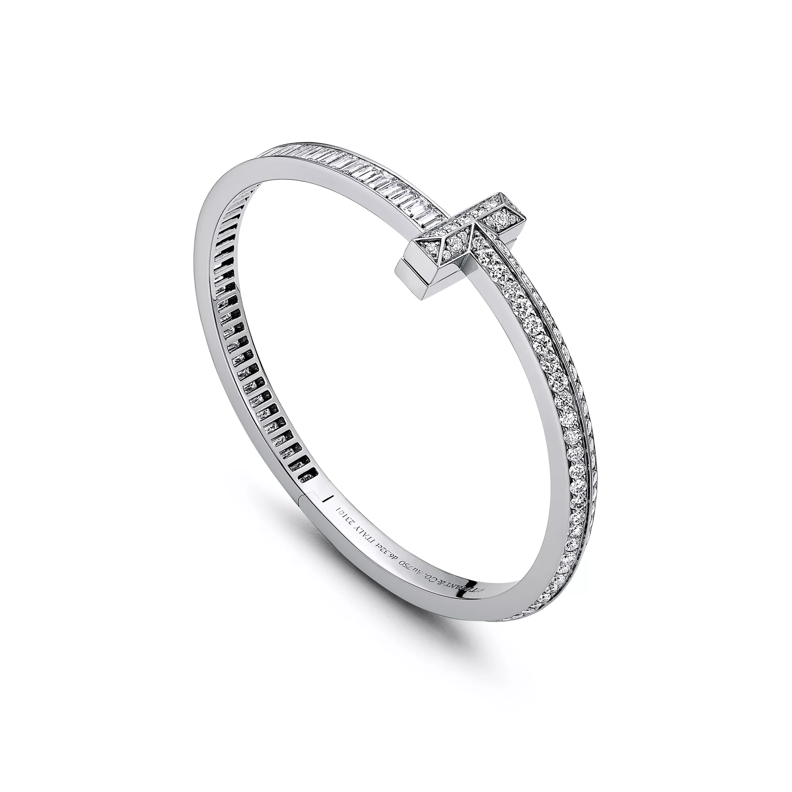 T1 Bangle in White Gold with Baguette and Pave Diamonds