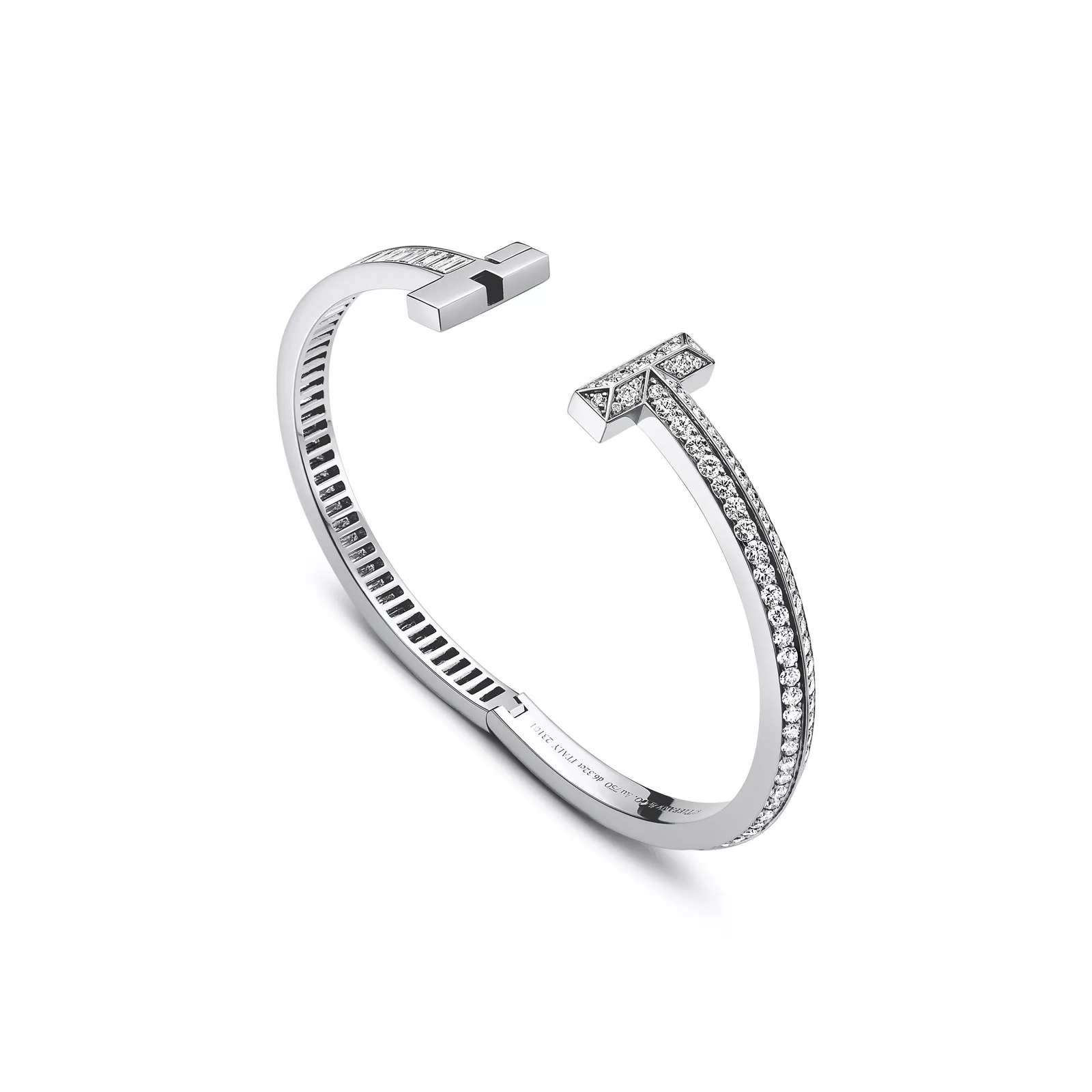 T1 Bangle in White Gold with Baguette and Pave Diamonds