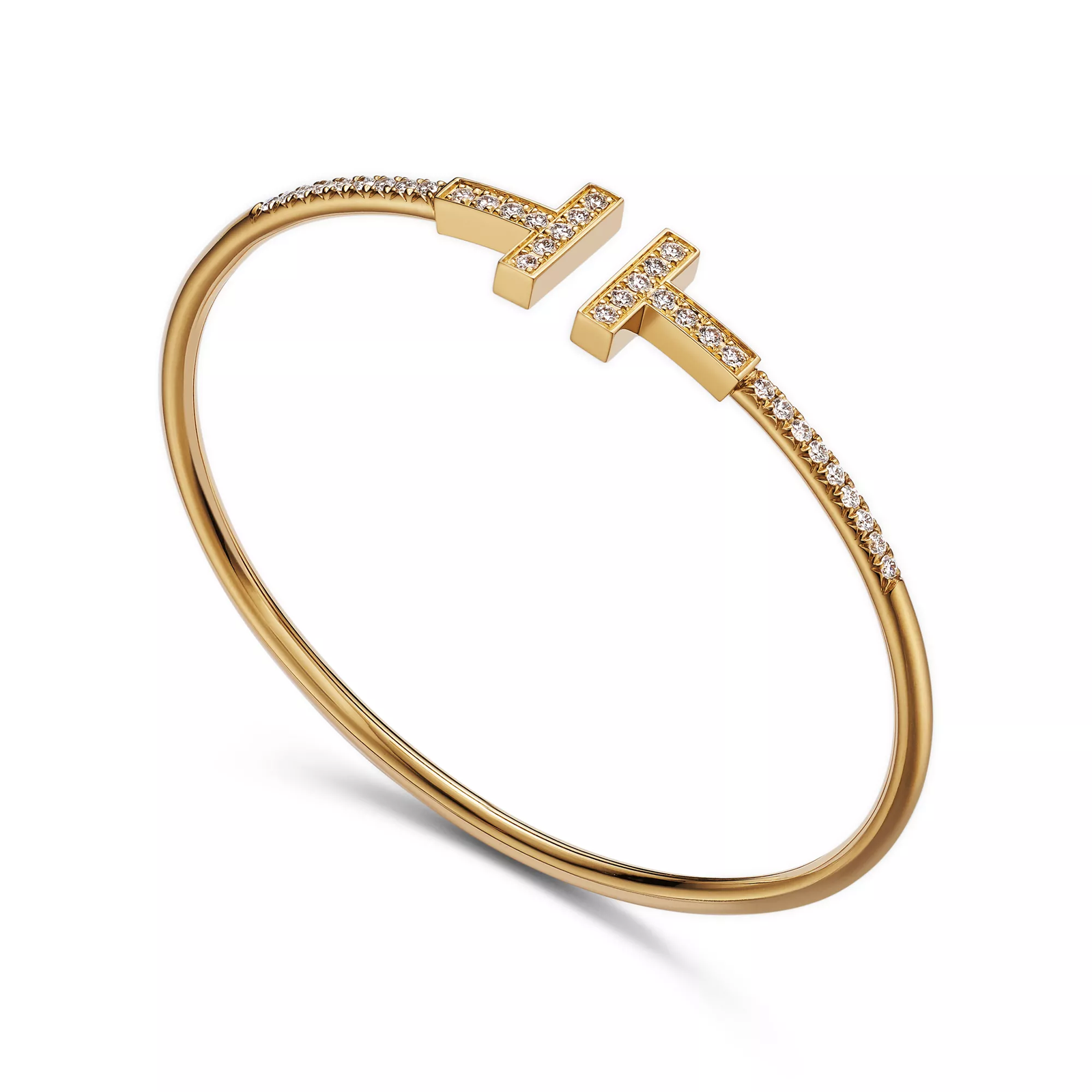 Pave Diamond Wire Bangle in Yellow Gold