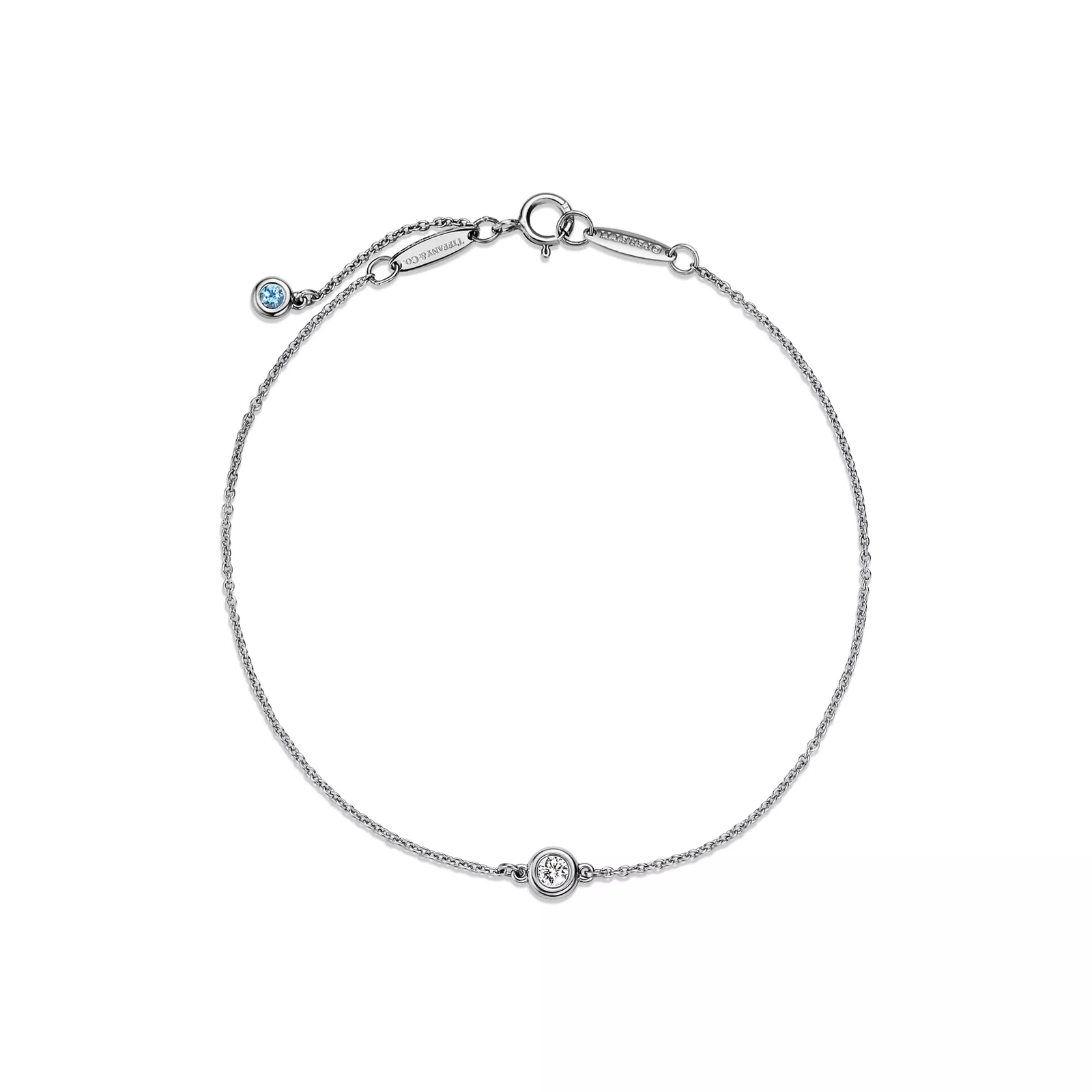 Diamonds by the Yard Bracelet in Platinum with an Aquamarine