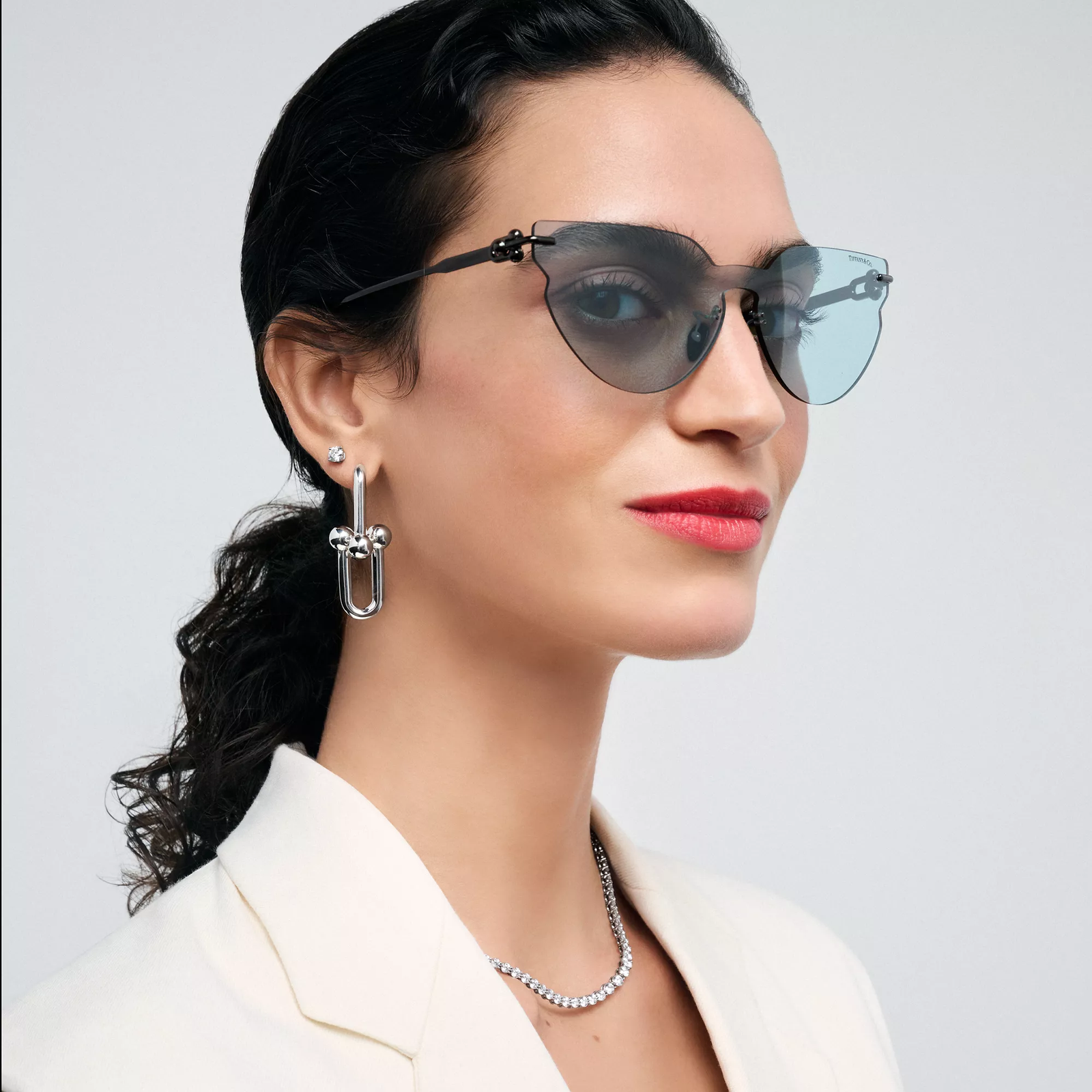 Sunglasses in Titanium with Blue Lenses