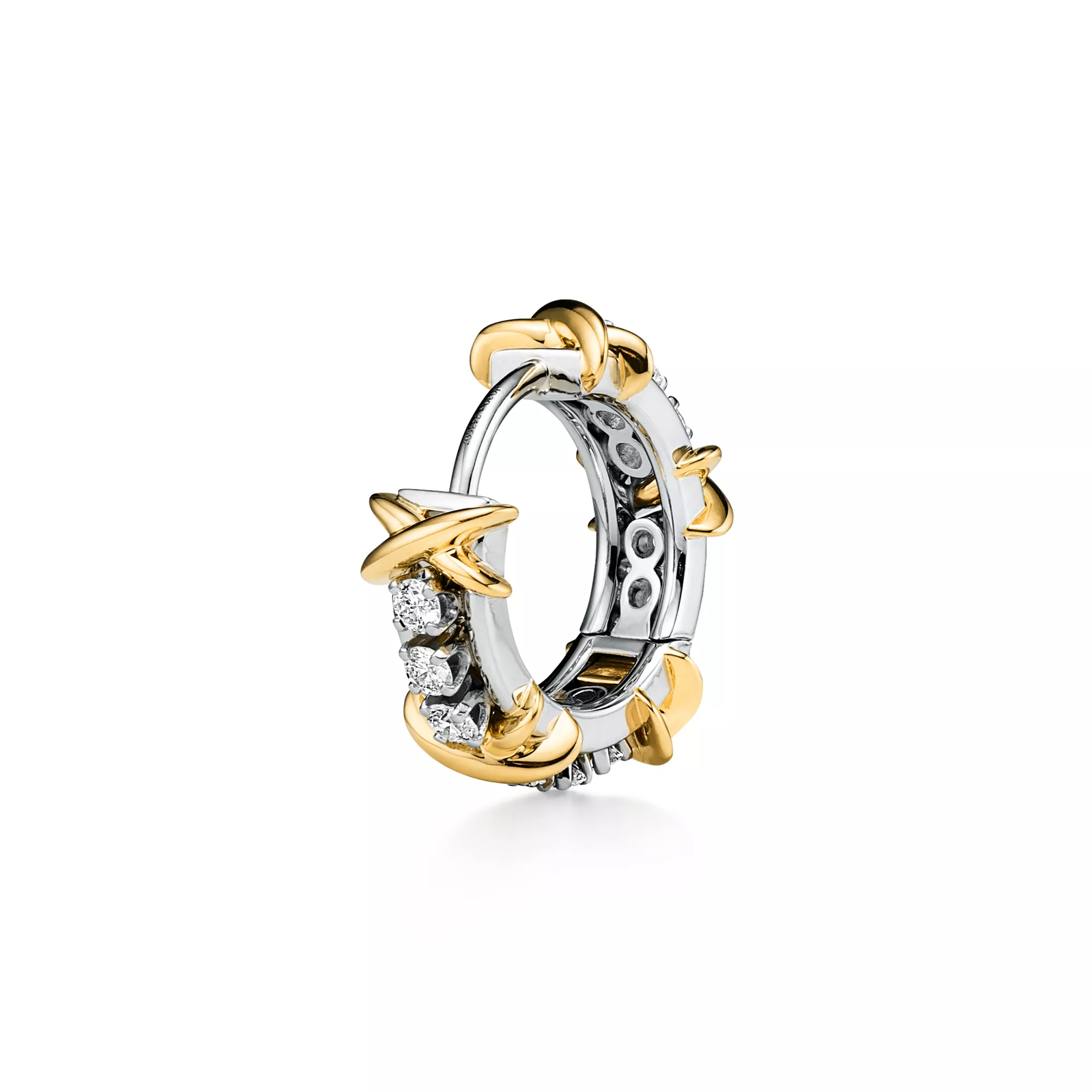 Narrow Earrings in Platinum & Yellow Gold with Diamonds