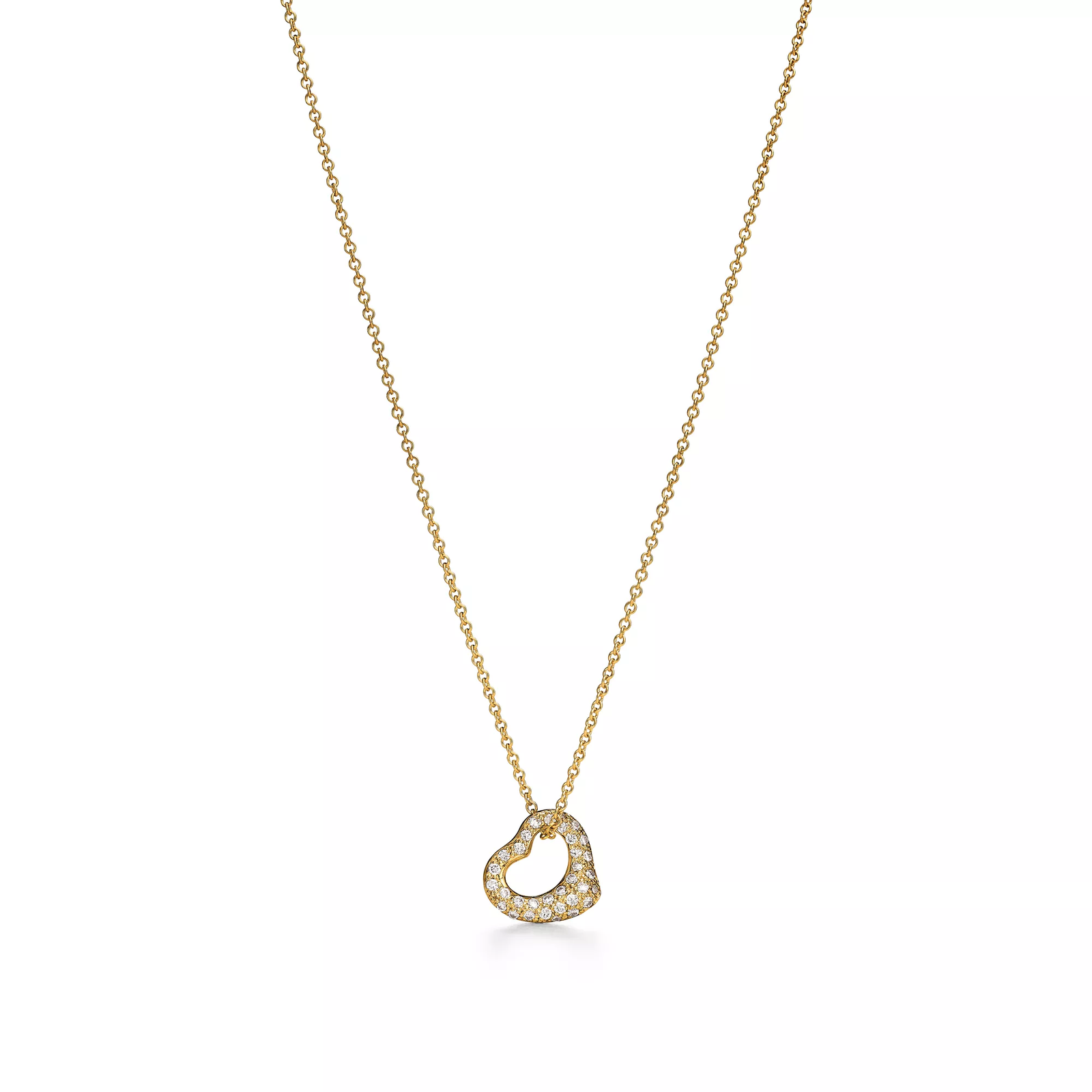 Open Heart Pendant in Yellow Gold with Diamonds