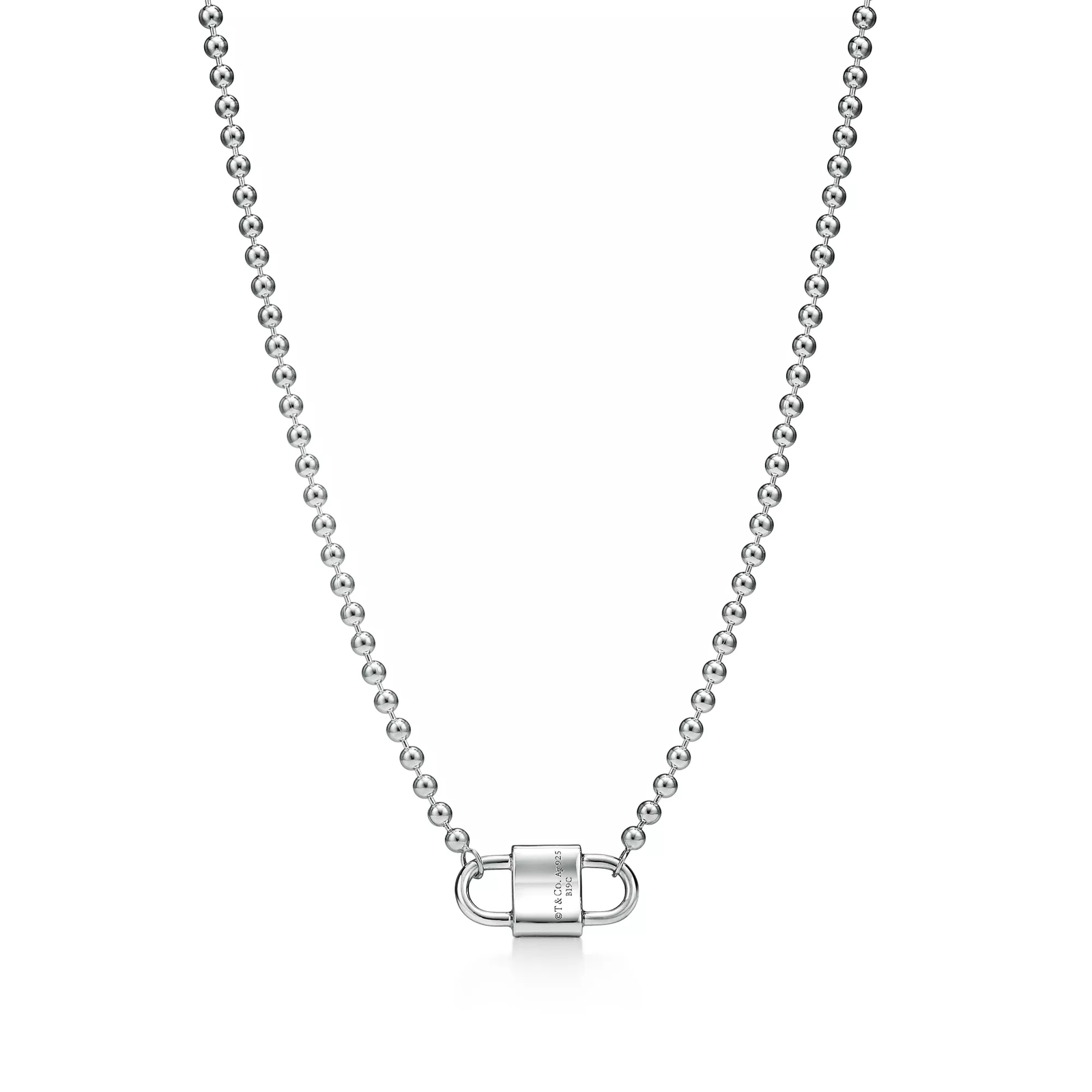 Small Double Lock Bead Necklace in Sterling Silver
