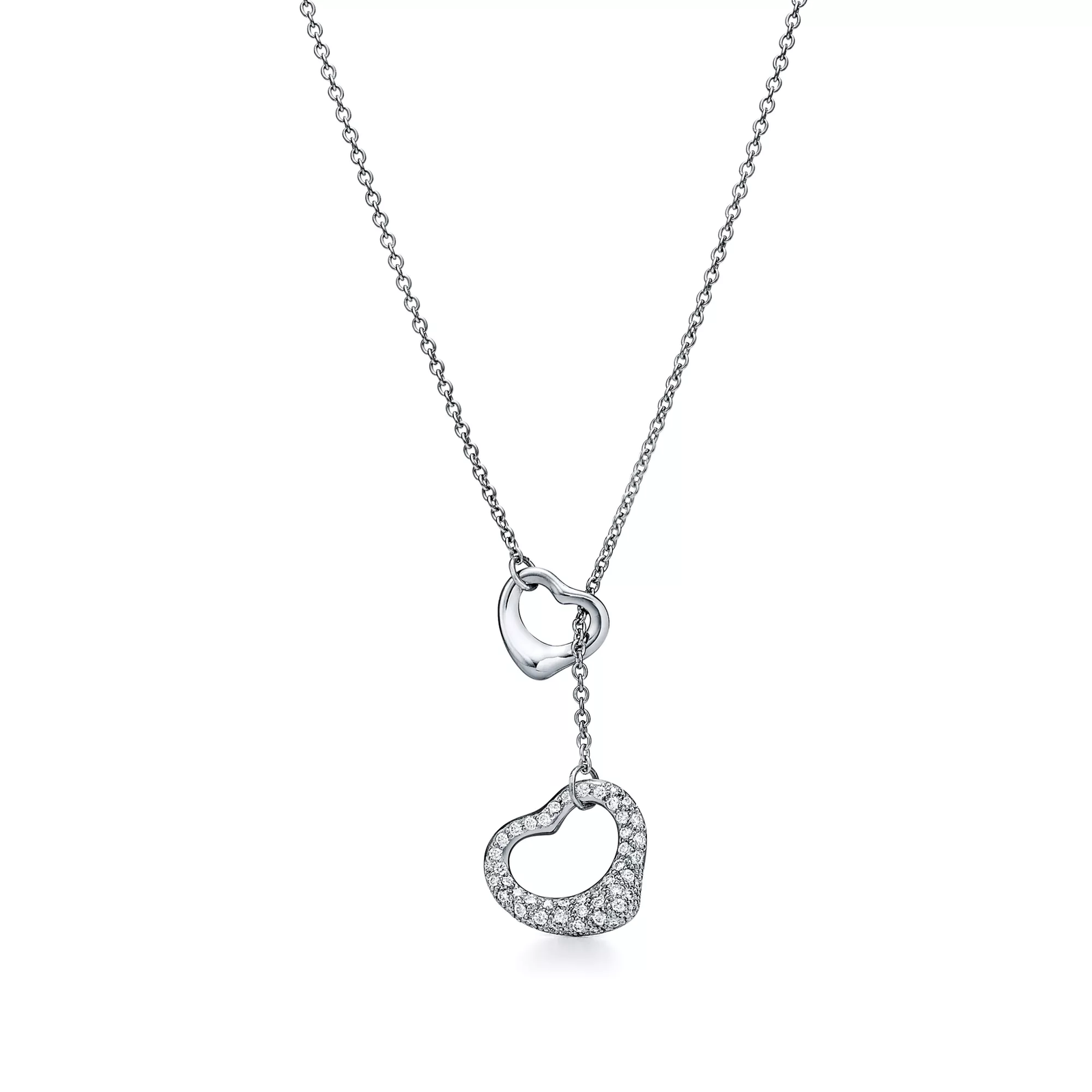 Open Heart Necklace in Platinum with Pave Diamonds
