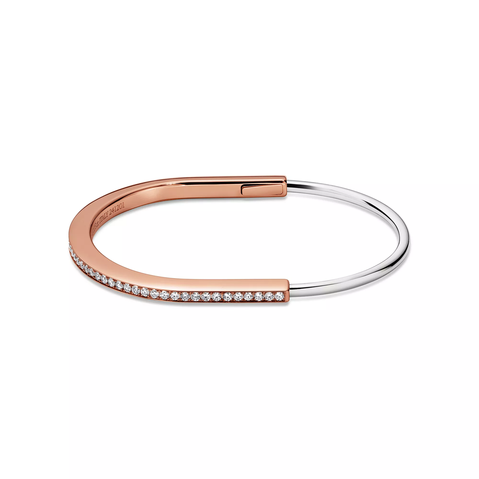 Narrow Bangle in Rose and White Gold with Half Pave Diamonds