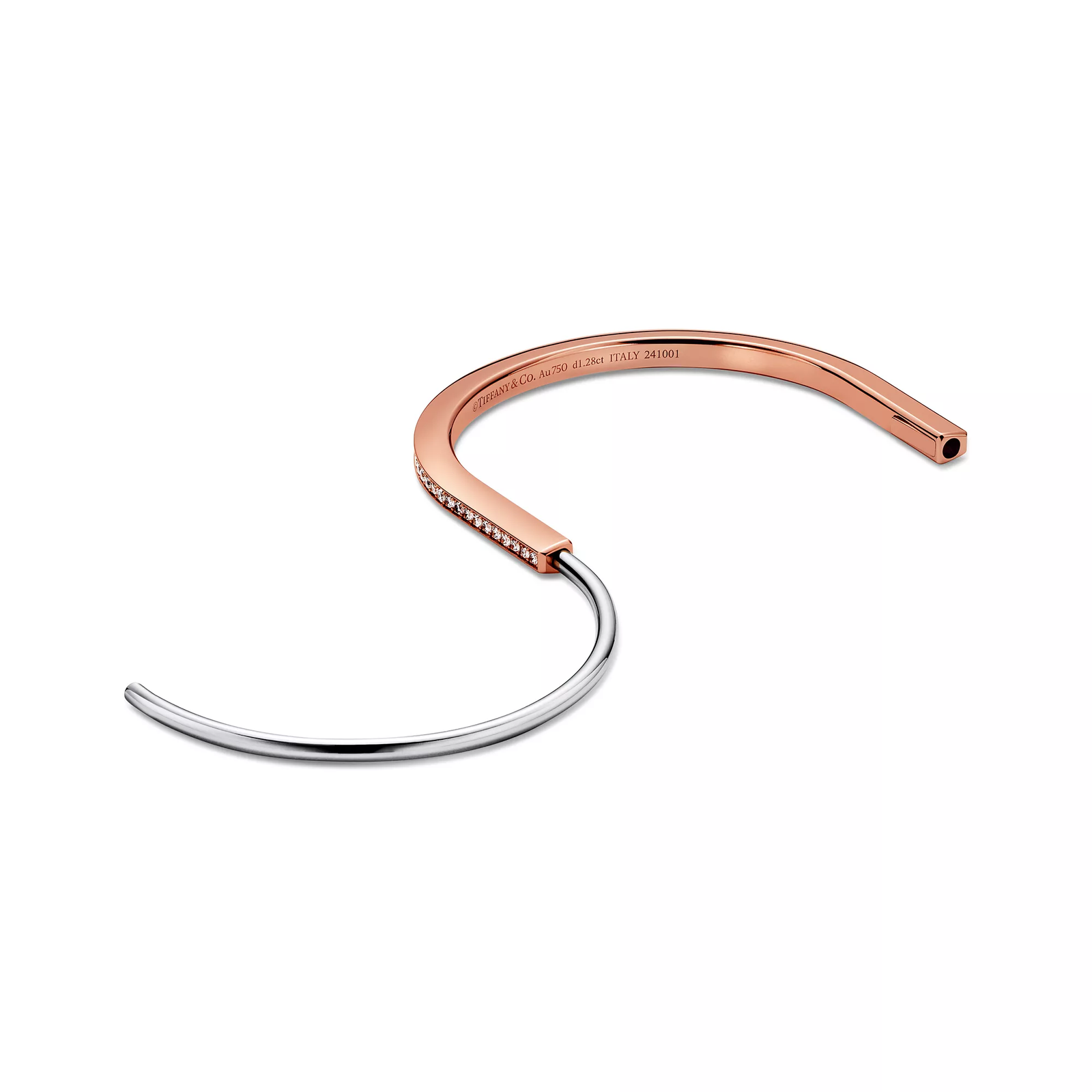 Narrow Bangle in Rose and White Gold with Half Pave Diamonds
