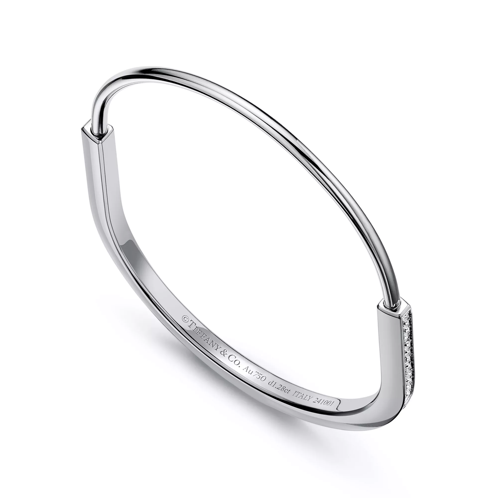 Narrow Bangle in White Gold with Half Pave Diamonds