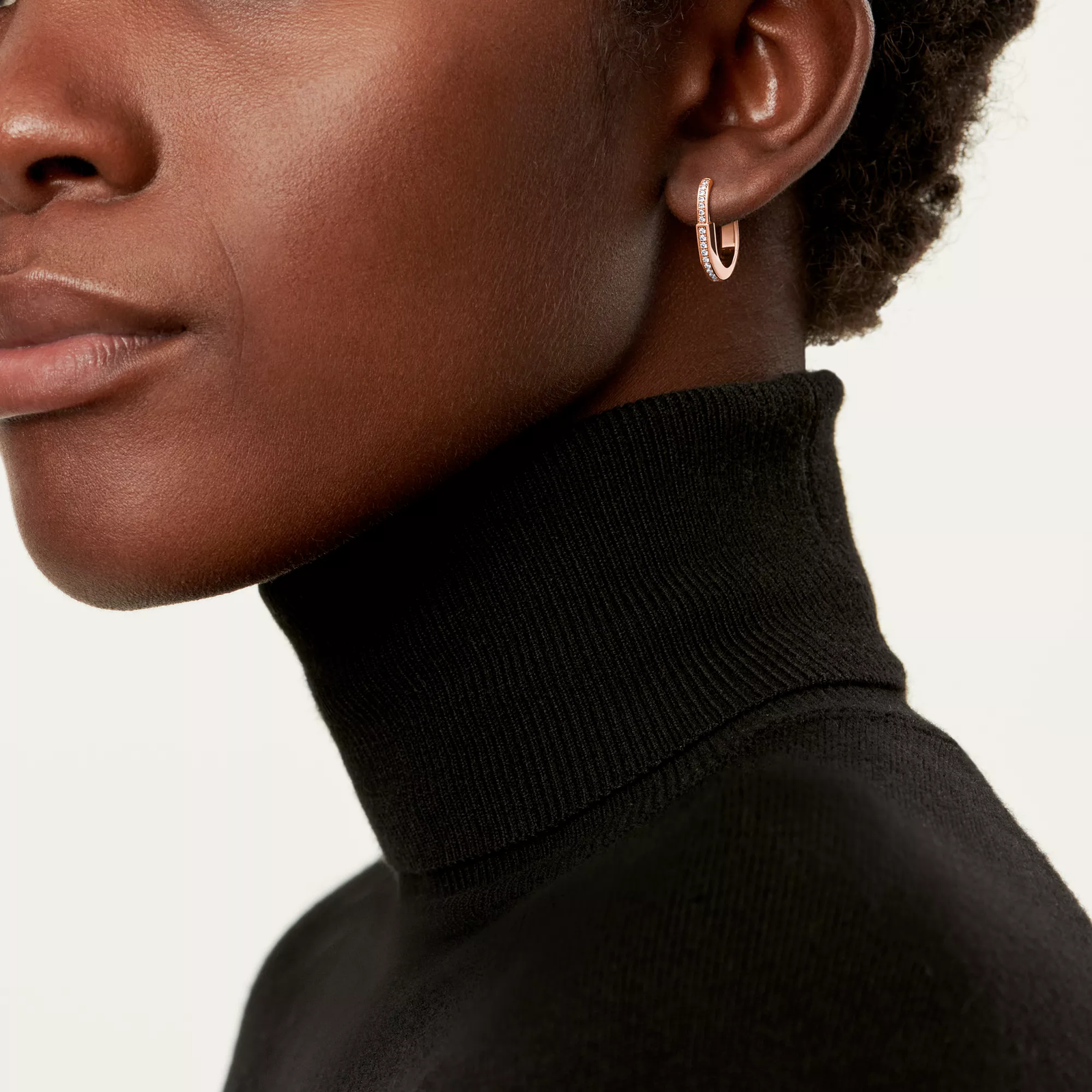 Small Lock Earrings in Rose Gold with Pave Diamonds