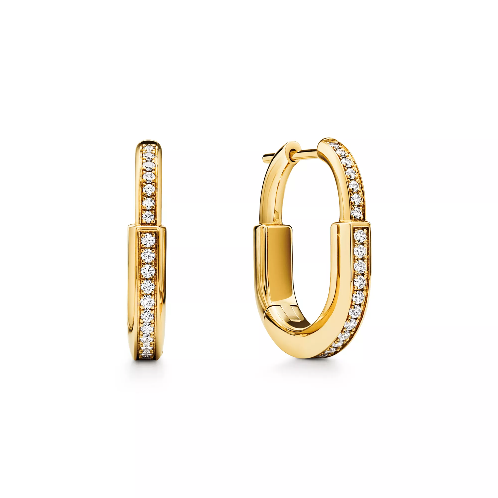 Small Lock Earrings in Yellow Gold with Pave Diamonds