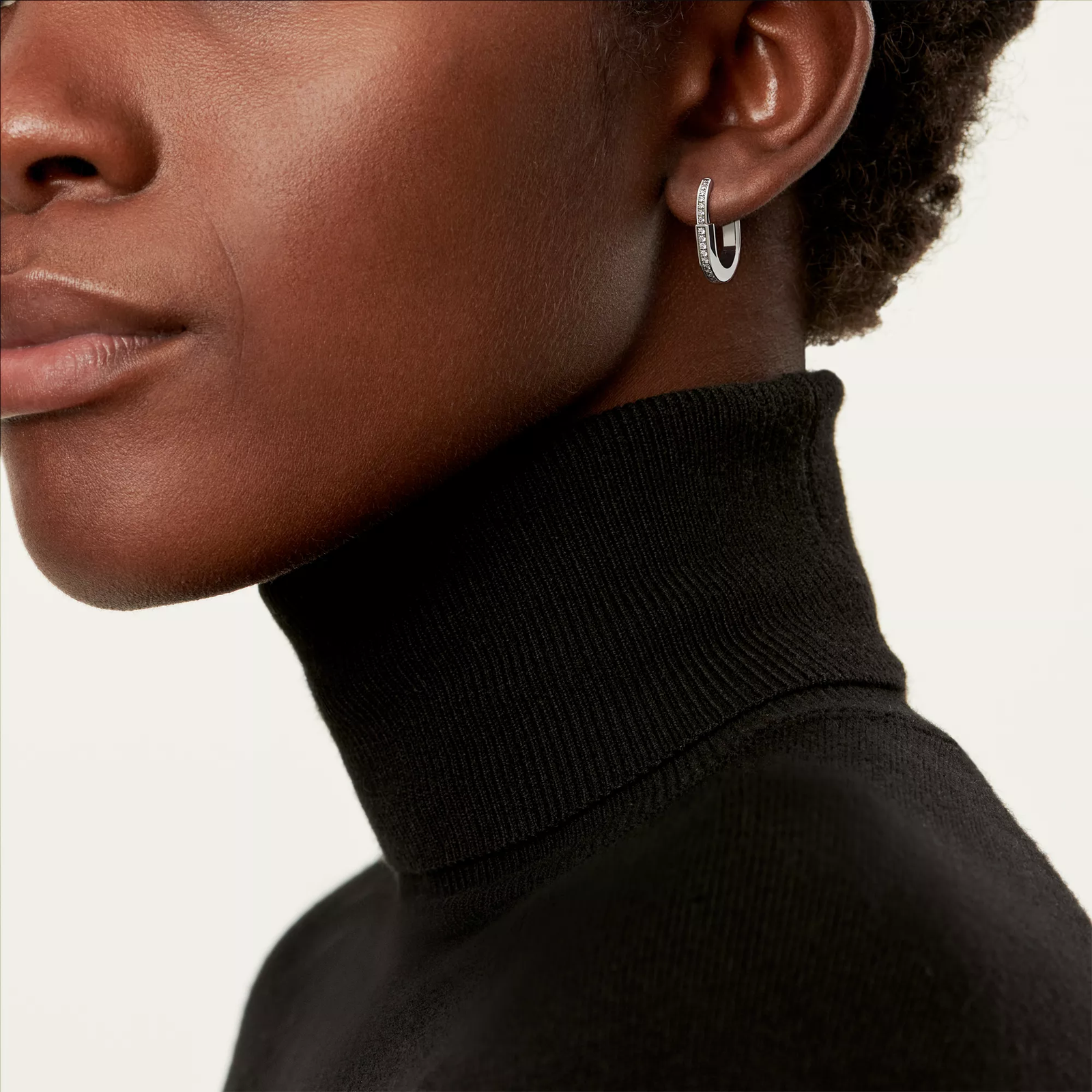 Small Lock Earrings in White Gold with Pave Diamonds