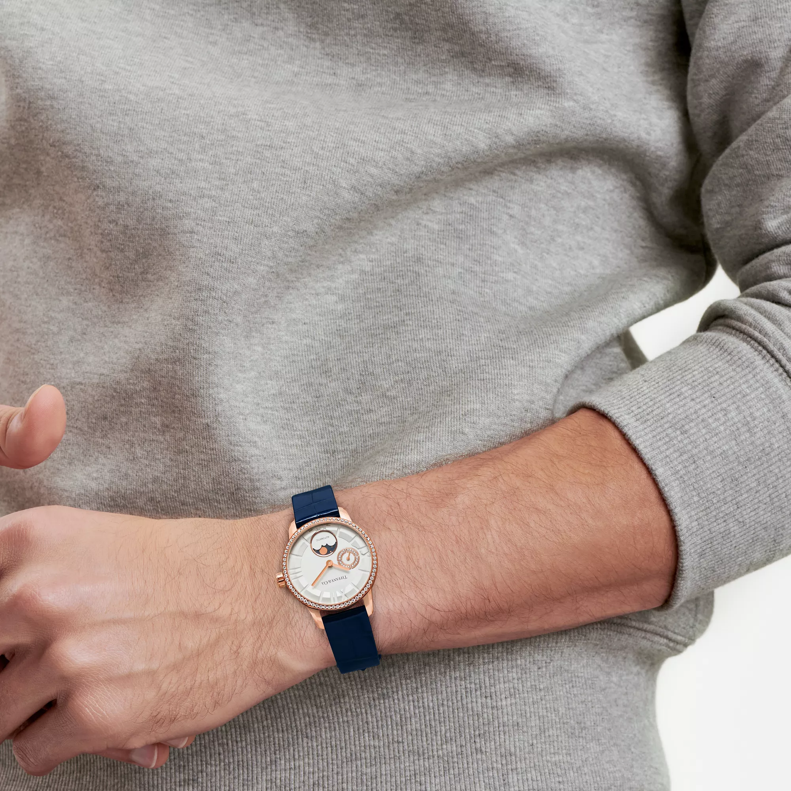 34 mm Moon Phase Mechanical Watch in Rose Gold with Diamonds