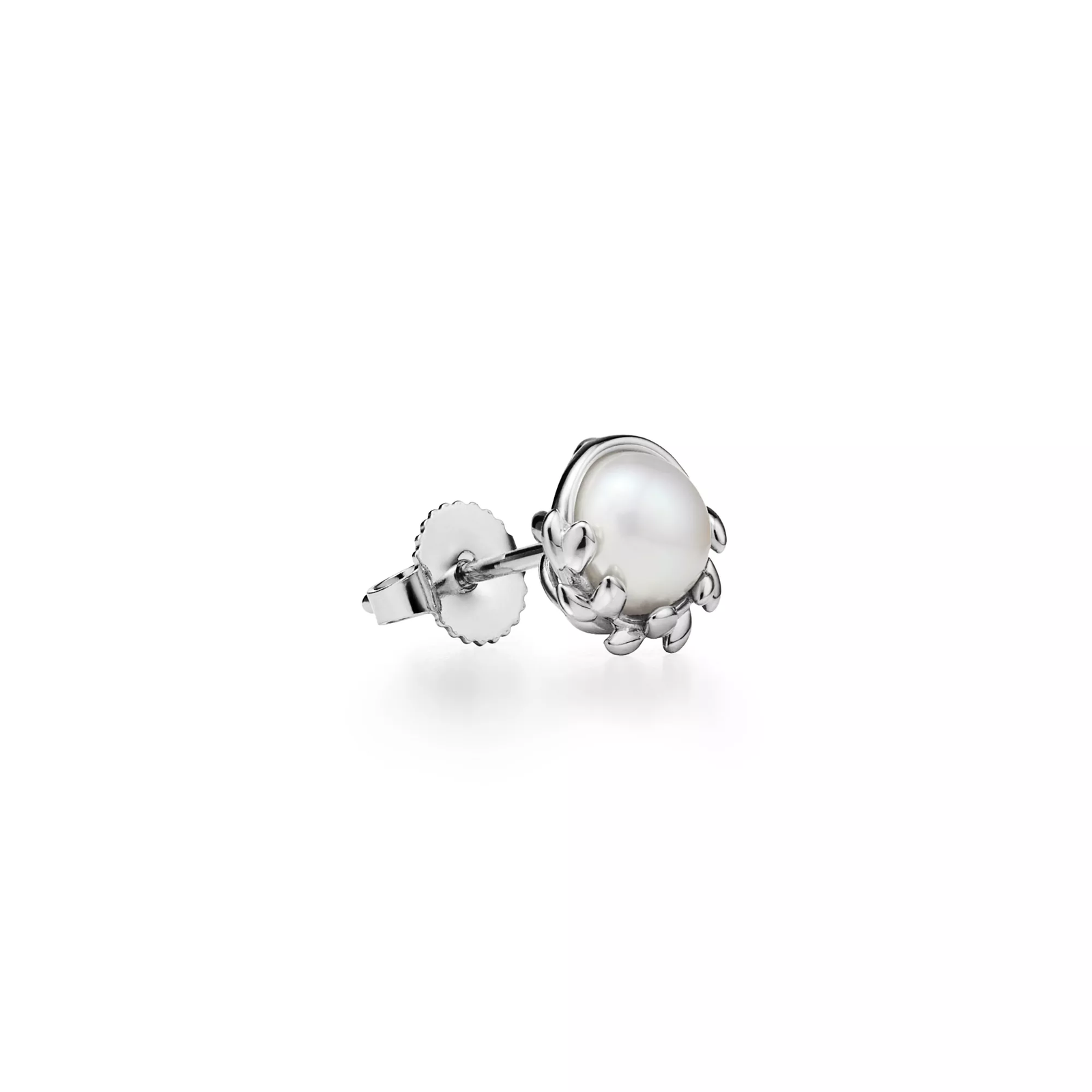 Olive Leaf Stud Earrings in Sterling Silver with Pearls