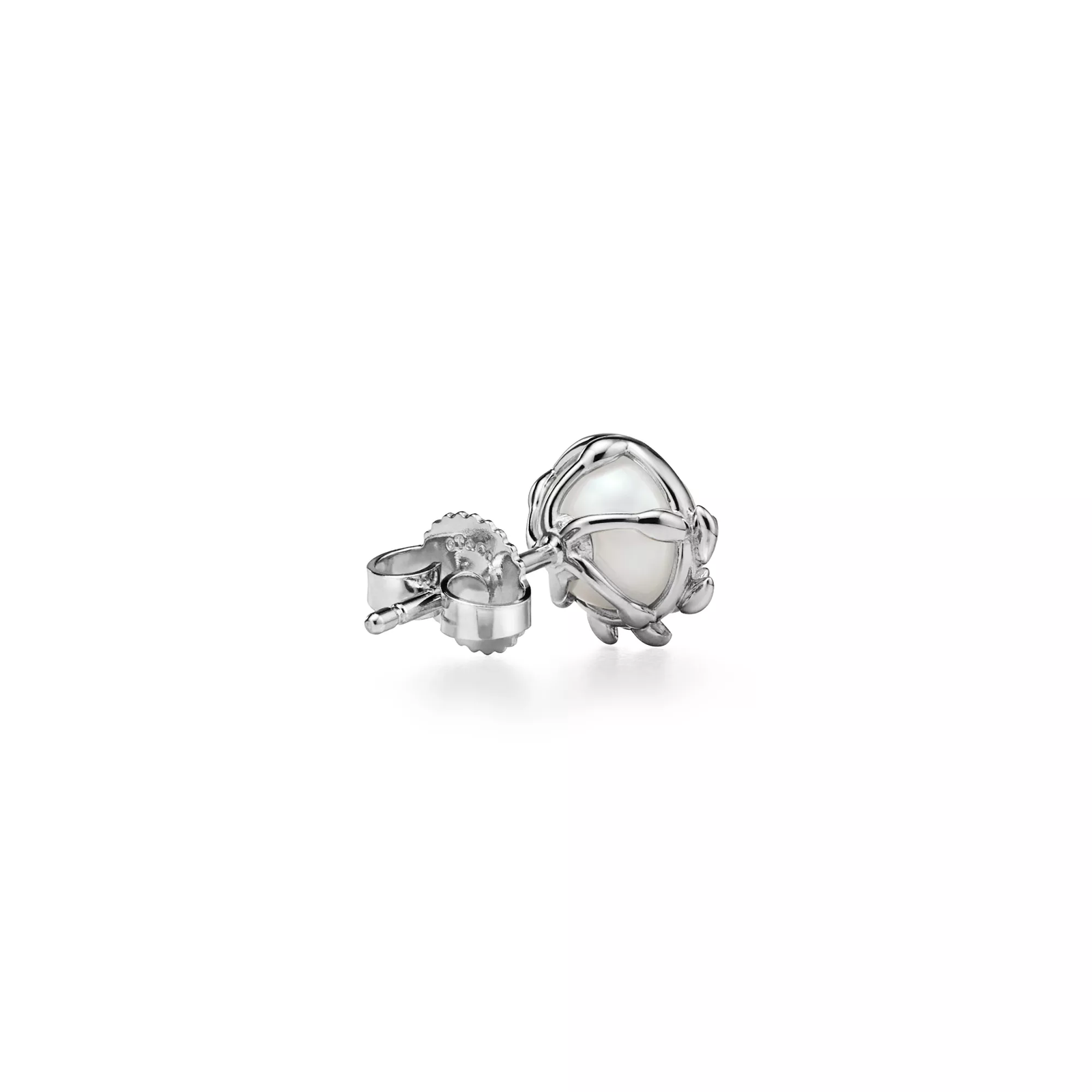 Olive Leaf Stud Earrings in Sterling Silver with Pearls