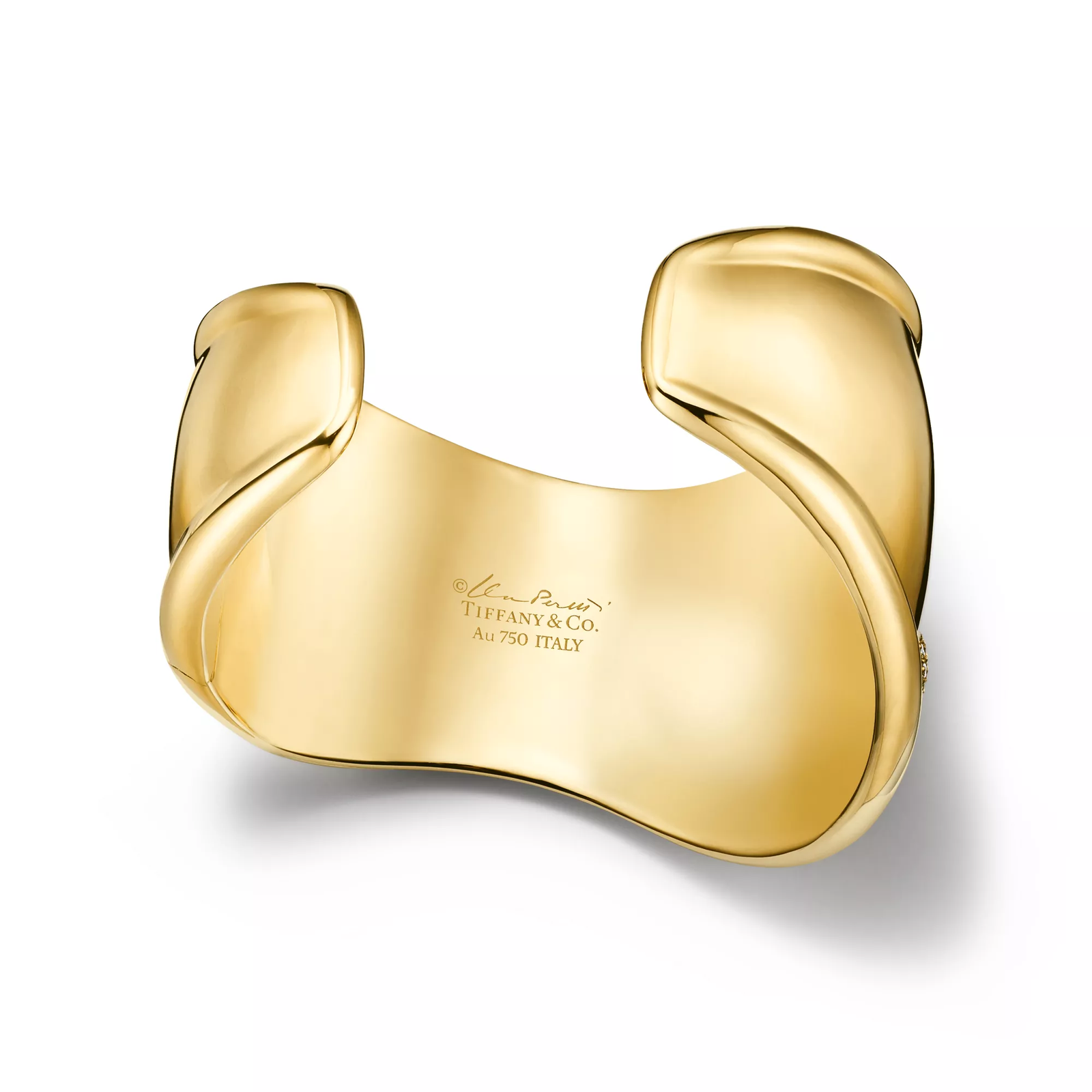 Bone Cuff in Yellow Gold with Pave Diamonds, 43 mm Wide