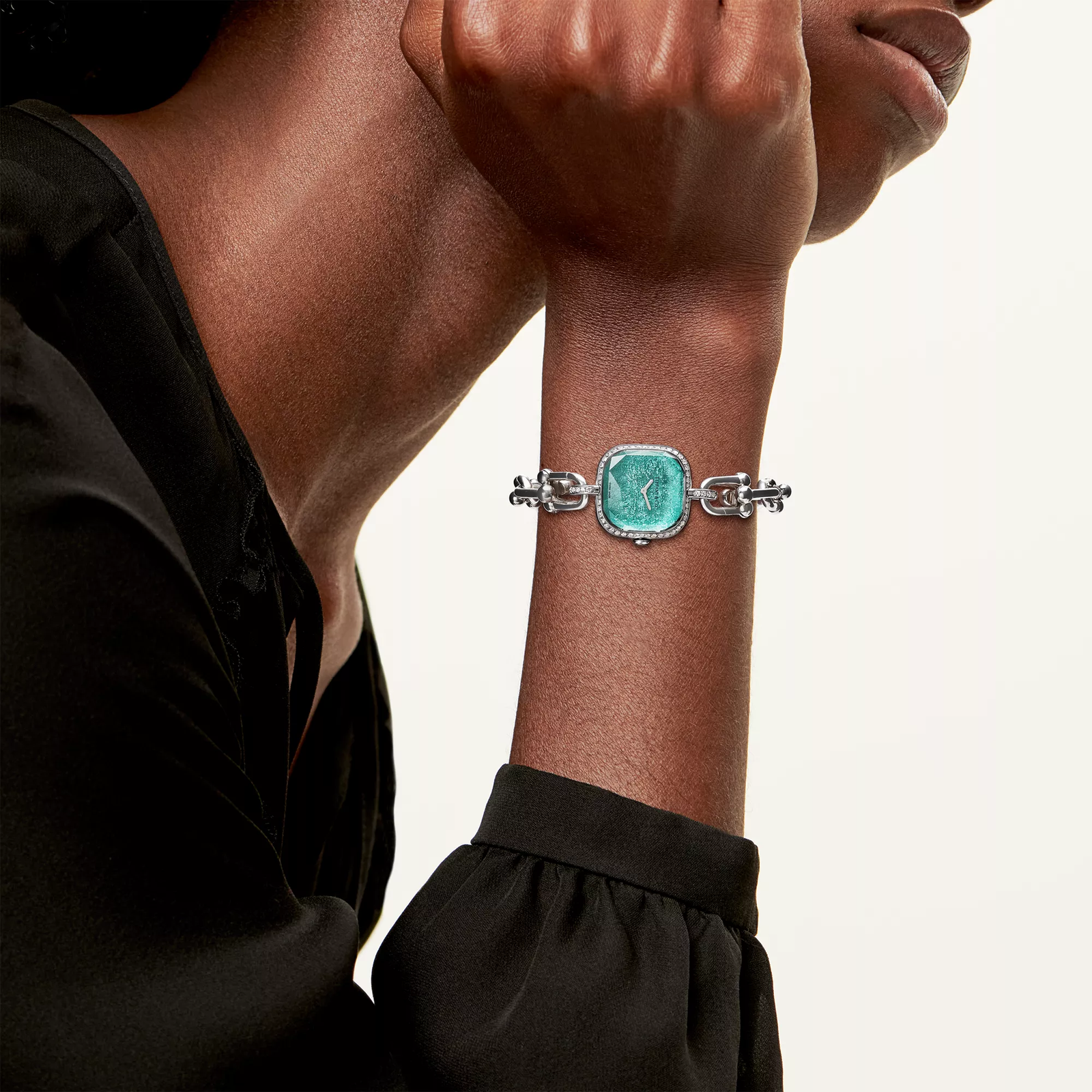 Watch in Sterling Silver and Steel with a Diamond Bezel