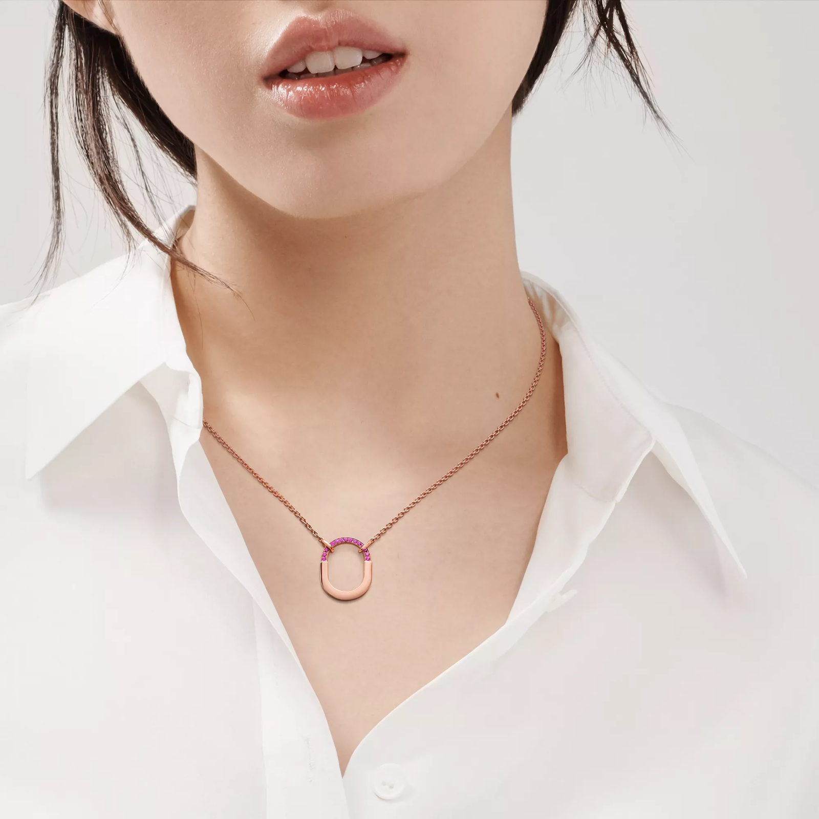 Small Pendant in Rose Gold with Pink Sapphires