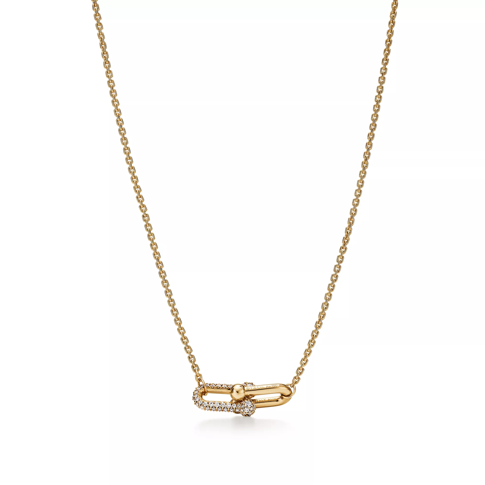 Double Link Pendant in Yellow Gold with Diamonds