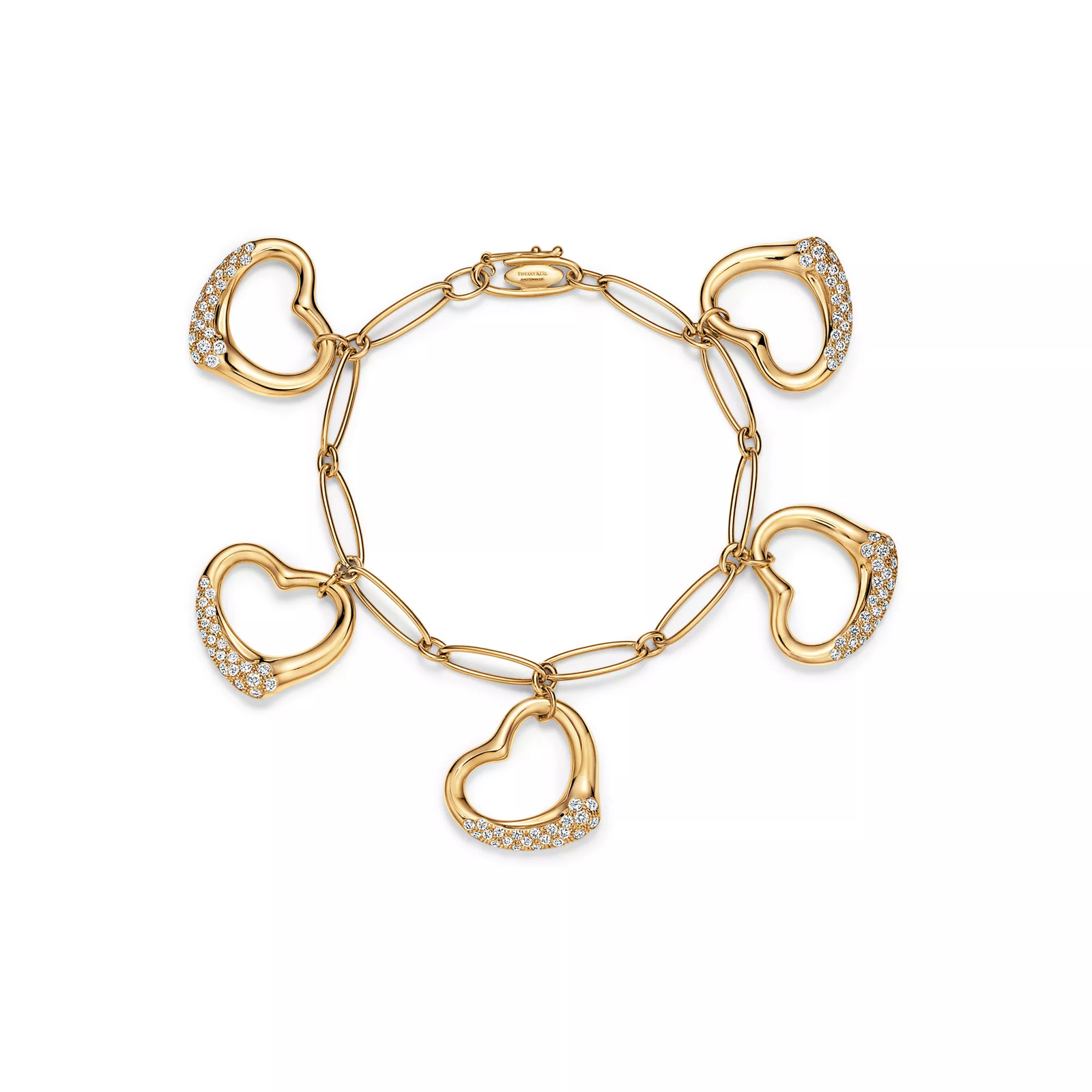 Open Heart Bracelet in Yellow Gold with Diamonds