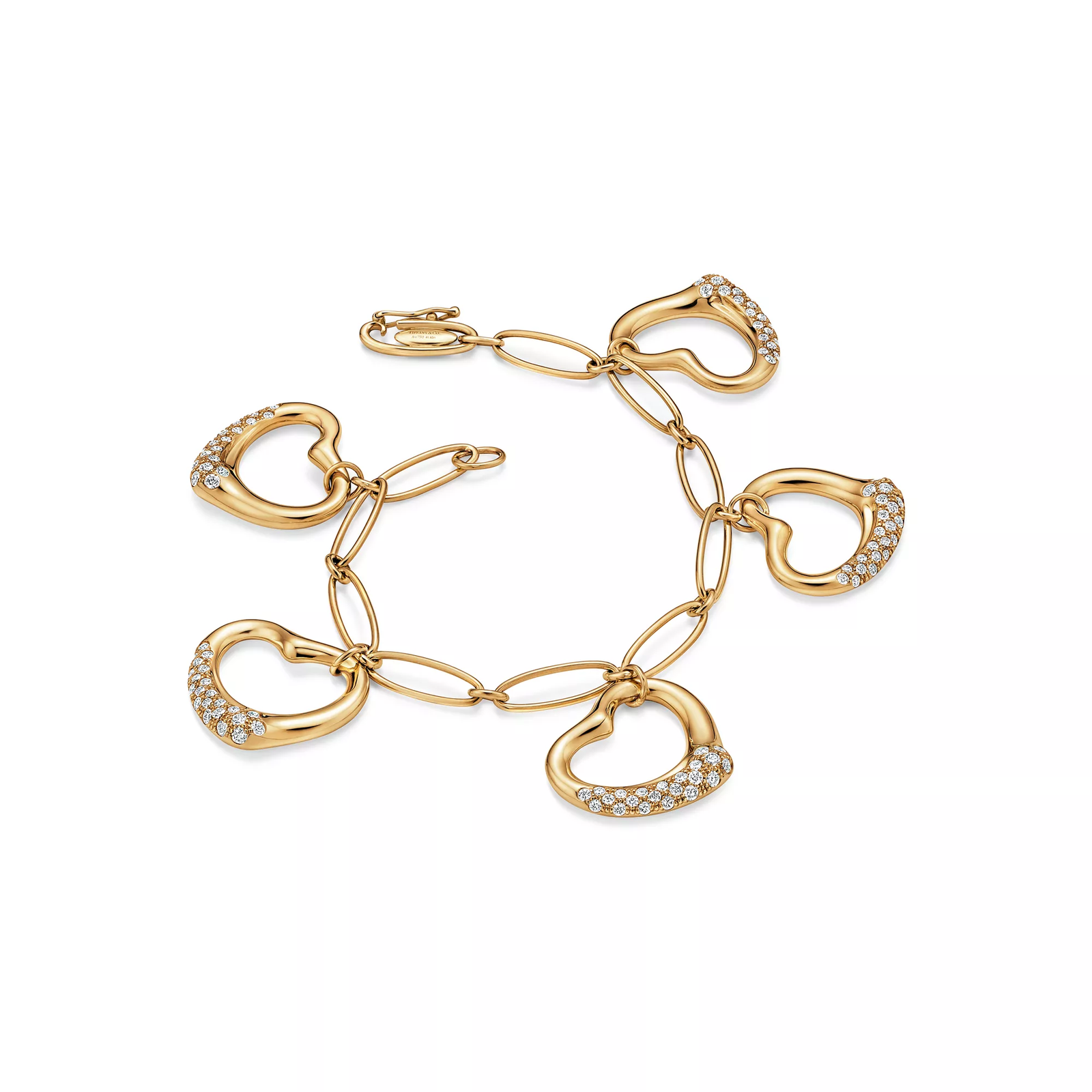 Open Heart Bracelet in Yellow Gold with Diamonds