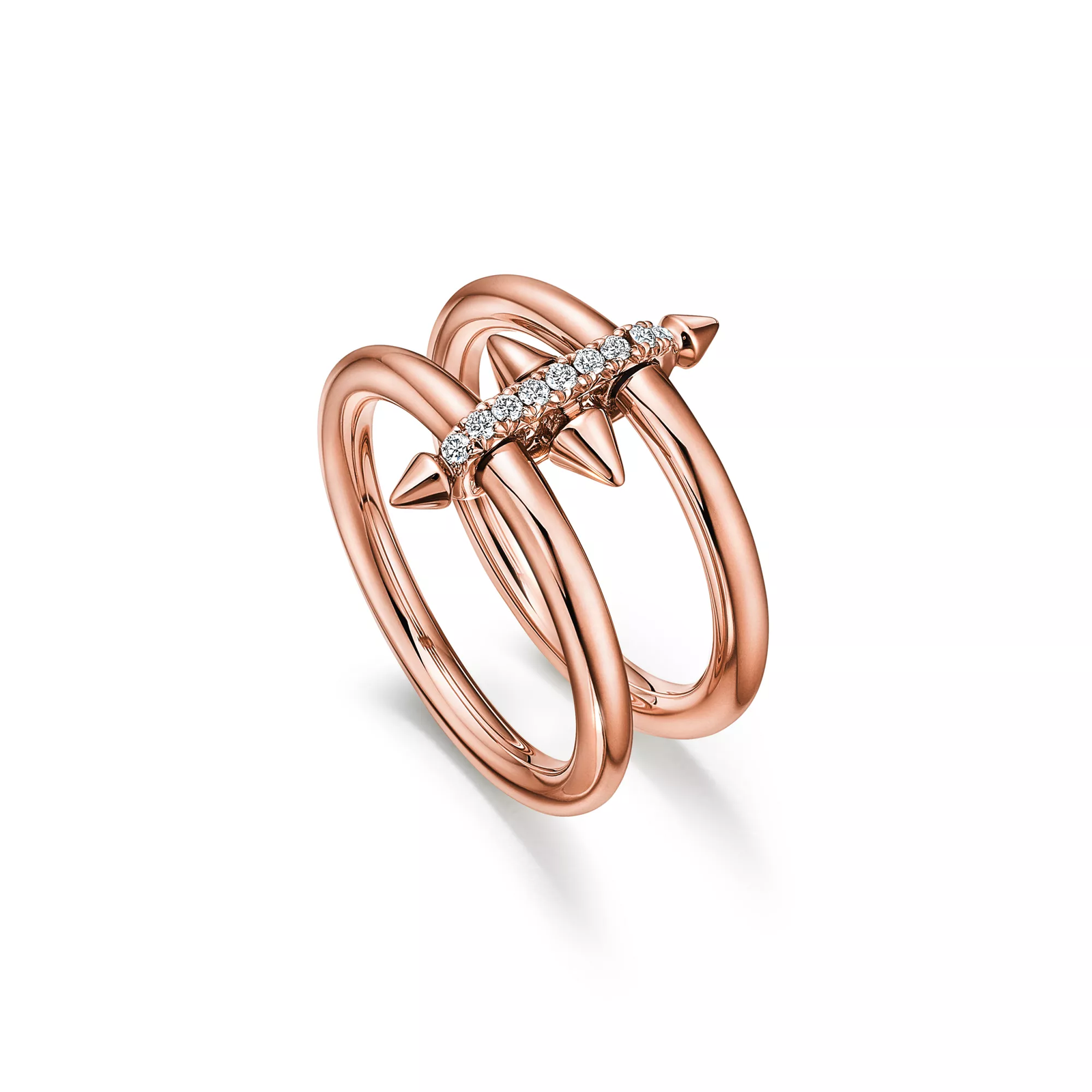 Two-row Ring in Rose Gold with Diamonds