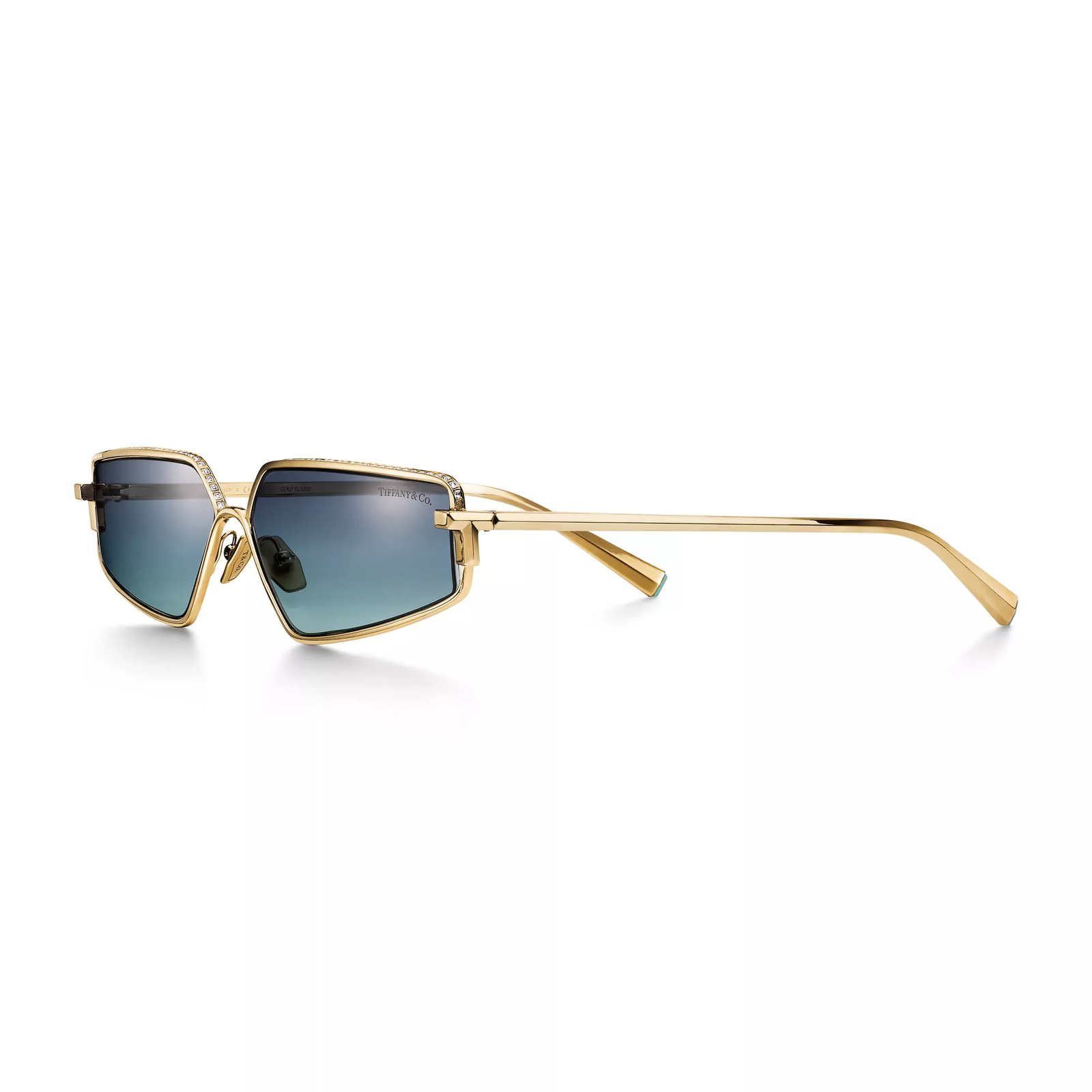 Sunglasses in Gold-plated Metal with Azure Gray Gradient Lenses
