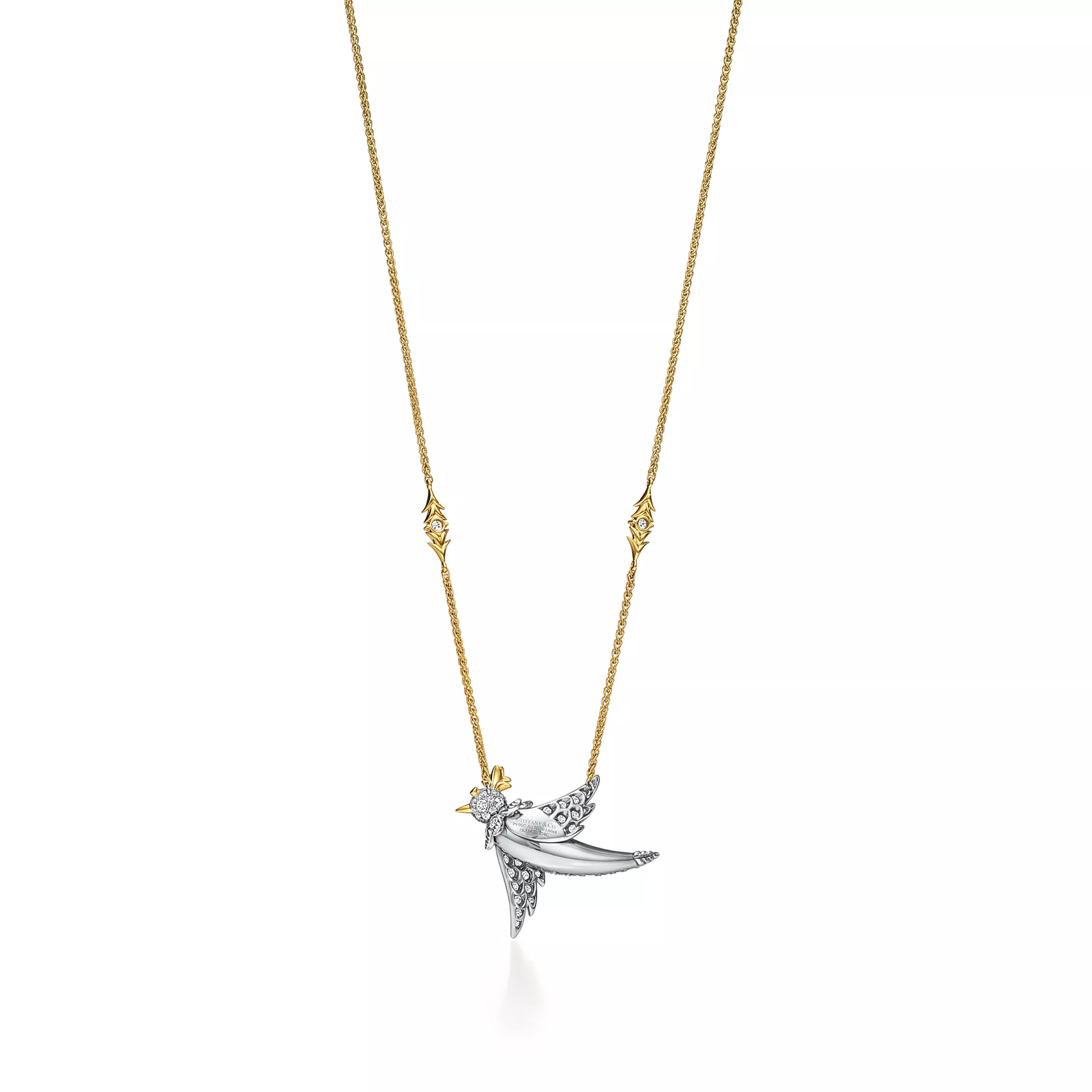 Bird Pendant in Platinum and Gold with Diamonds