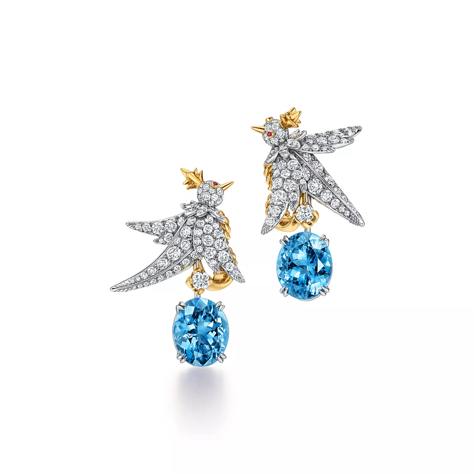 Drop Earrings in Platinum and Gold with Aquamarines
