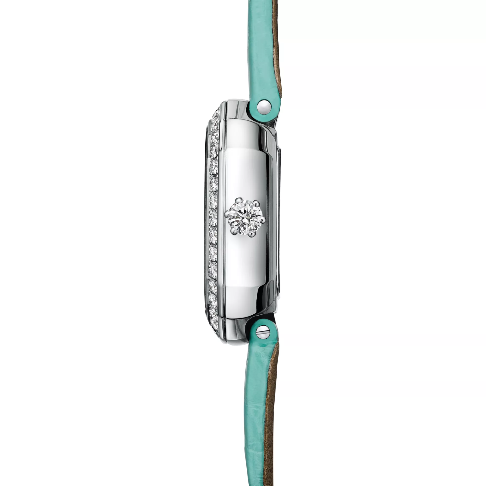 28 mm Cushion-shaped Watch in White Gold with Diamonds and a Mother-of-pearl Dial
