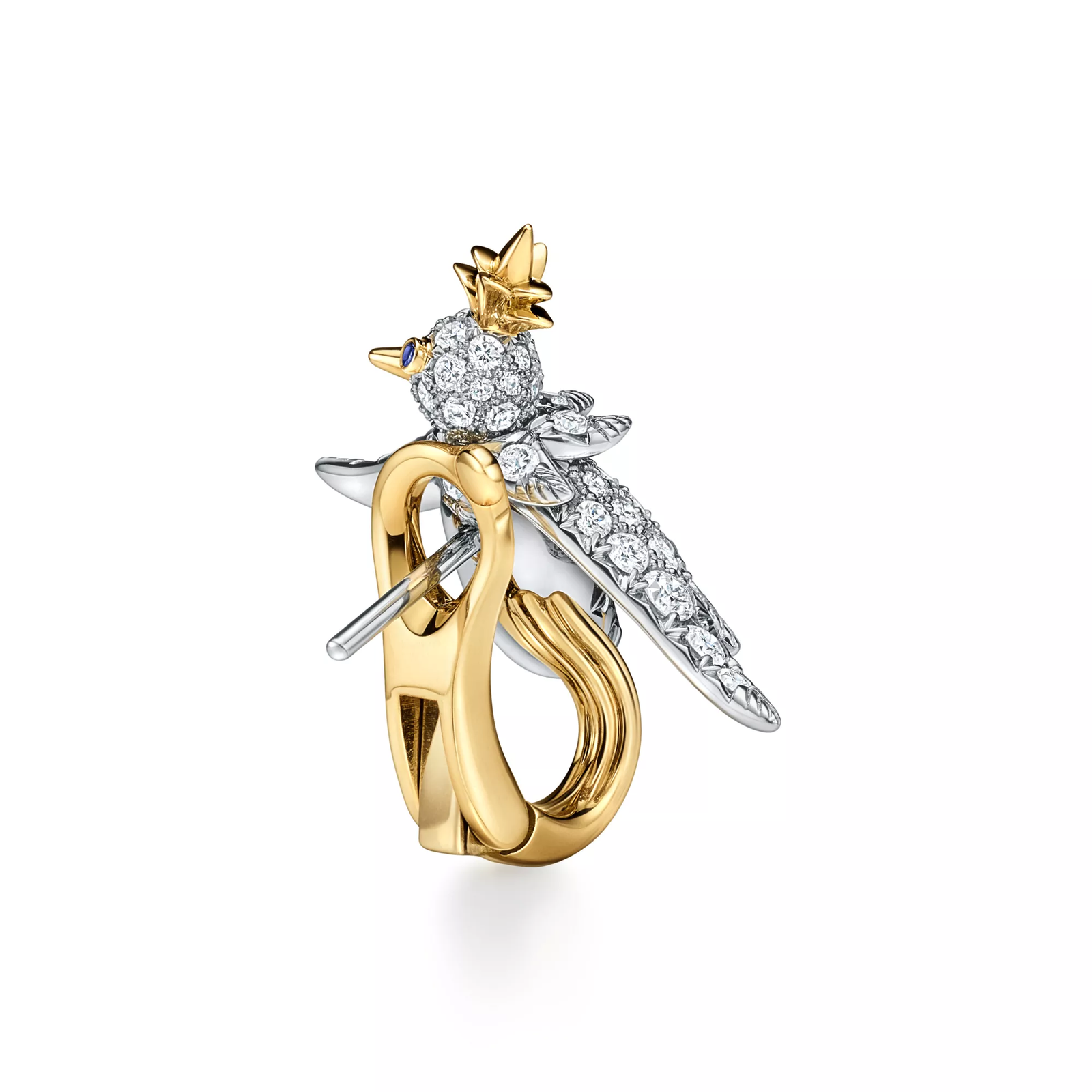 Bird Earrings in Platinum and Gold with Diamonds