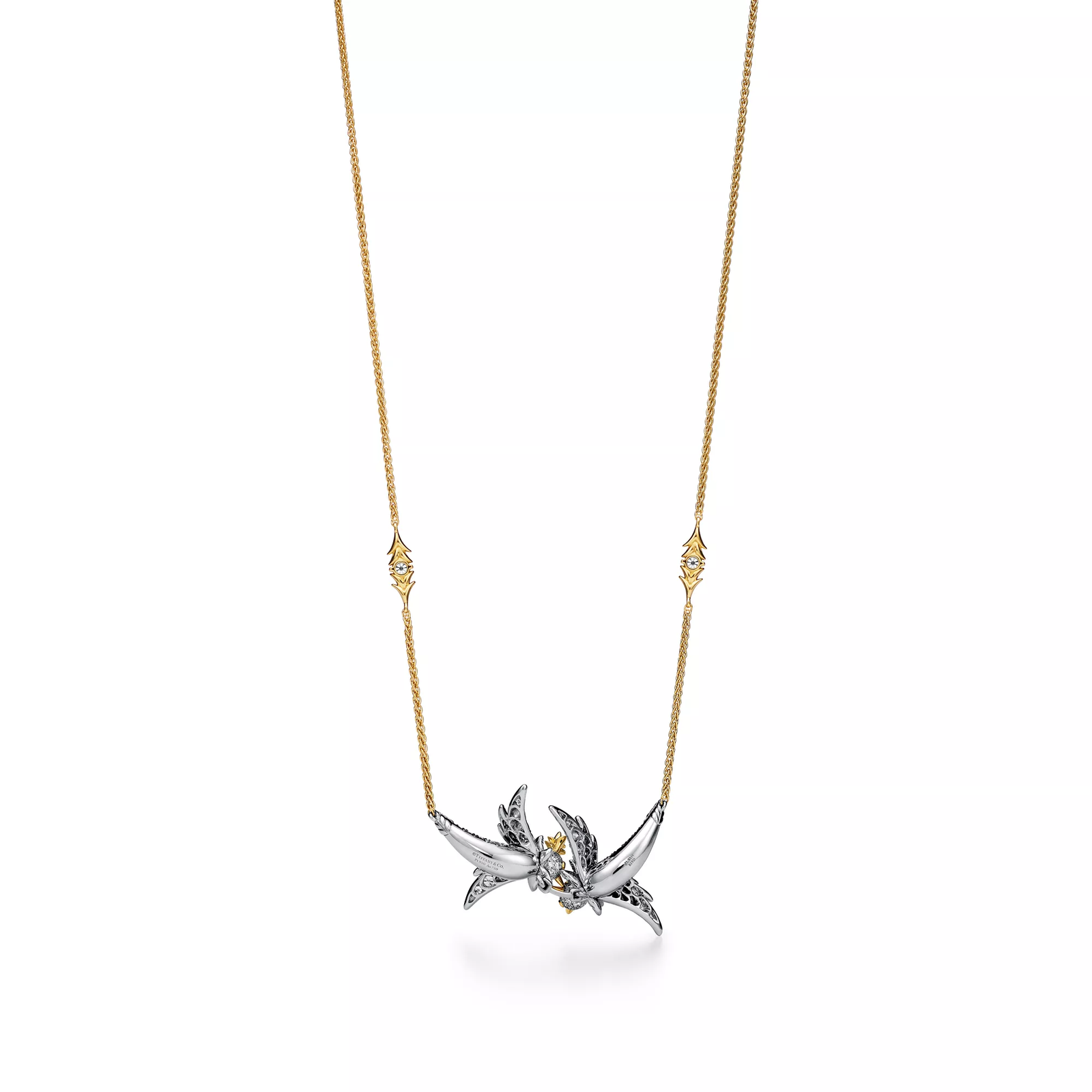 Lovebirds Pendant in Platinum and Gold with Diamonds