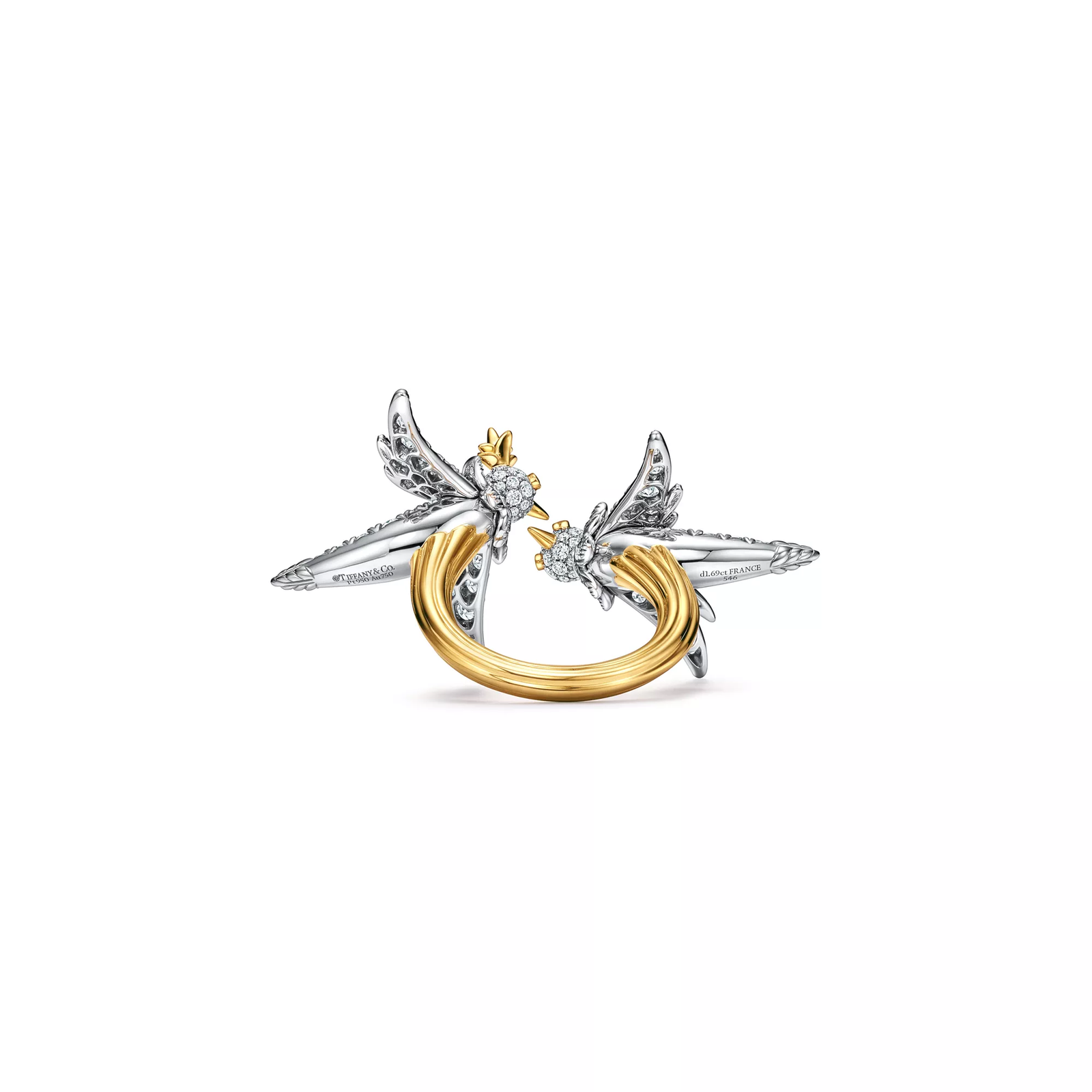 Lovebirds Ring in Platinum and Gold with Diamonds