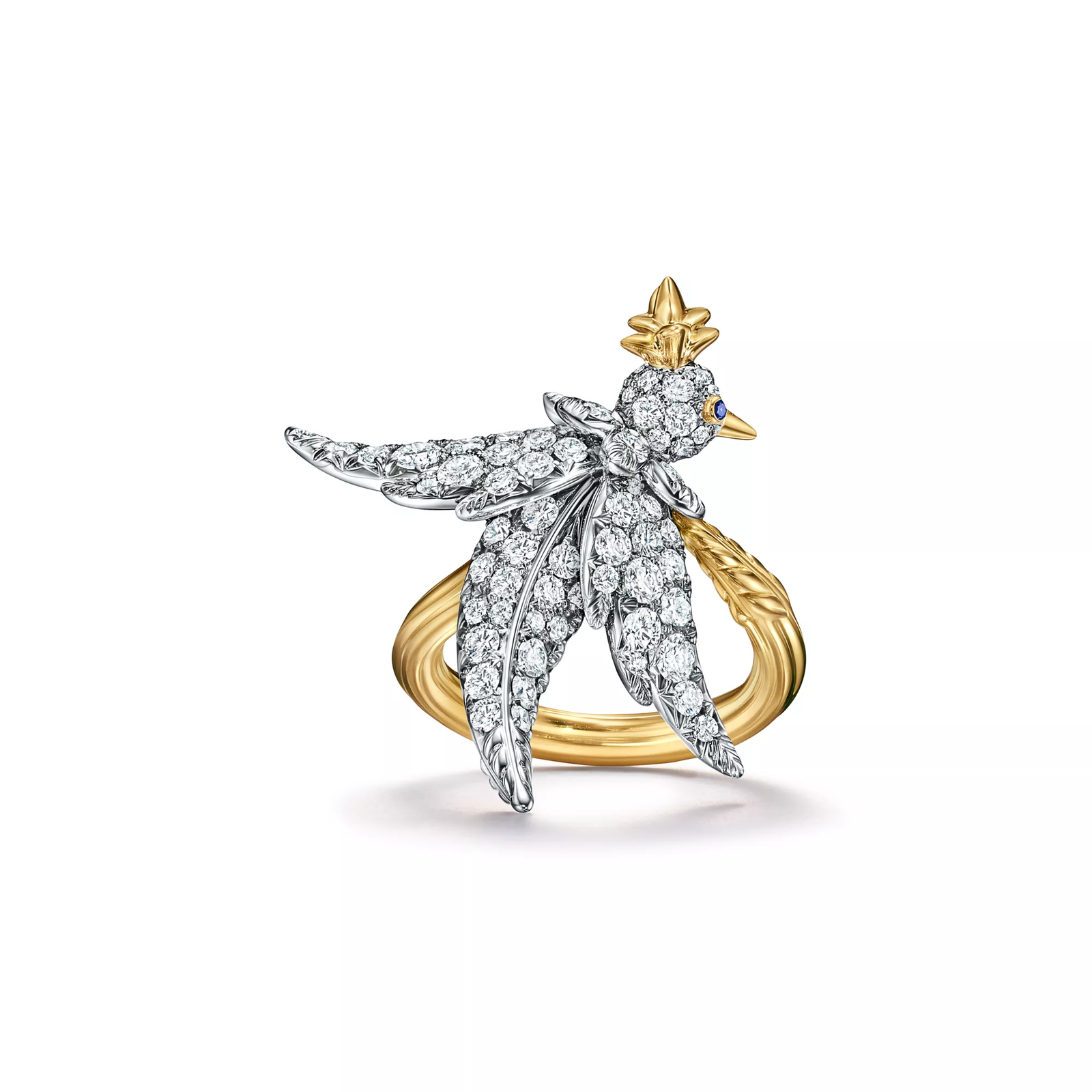 Bird Ring in Platinum and Gold with Diamonds