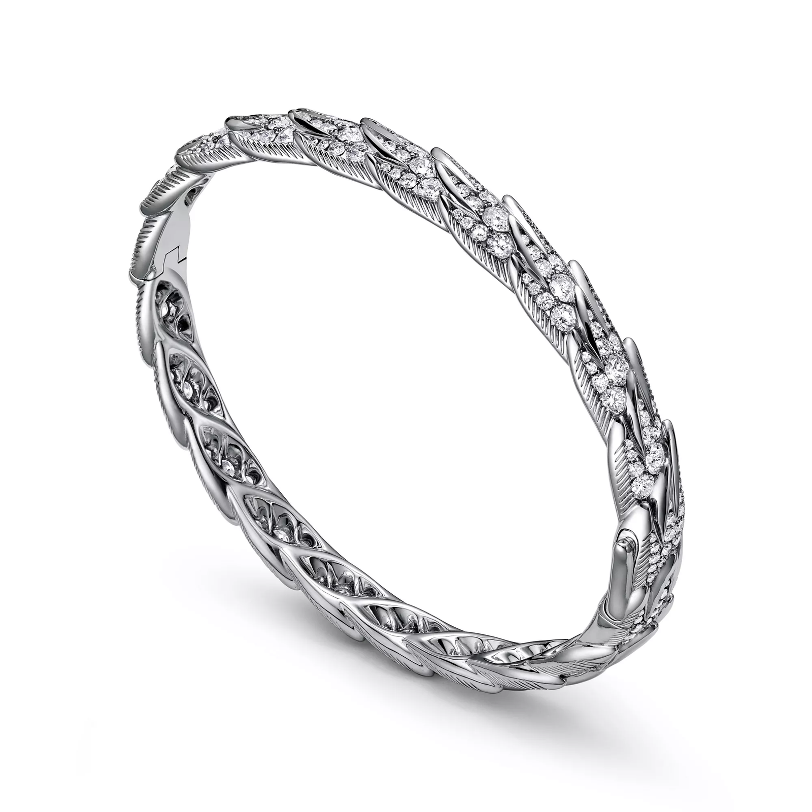 Wings Wide Bangle in Platinum with Diamonds