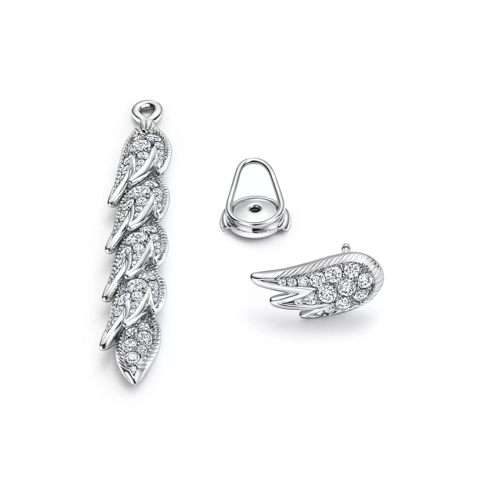 Wings Drop Earrings in Platinum with Diamonds