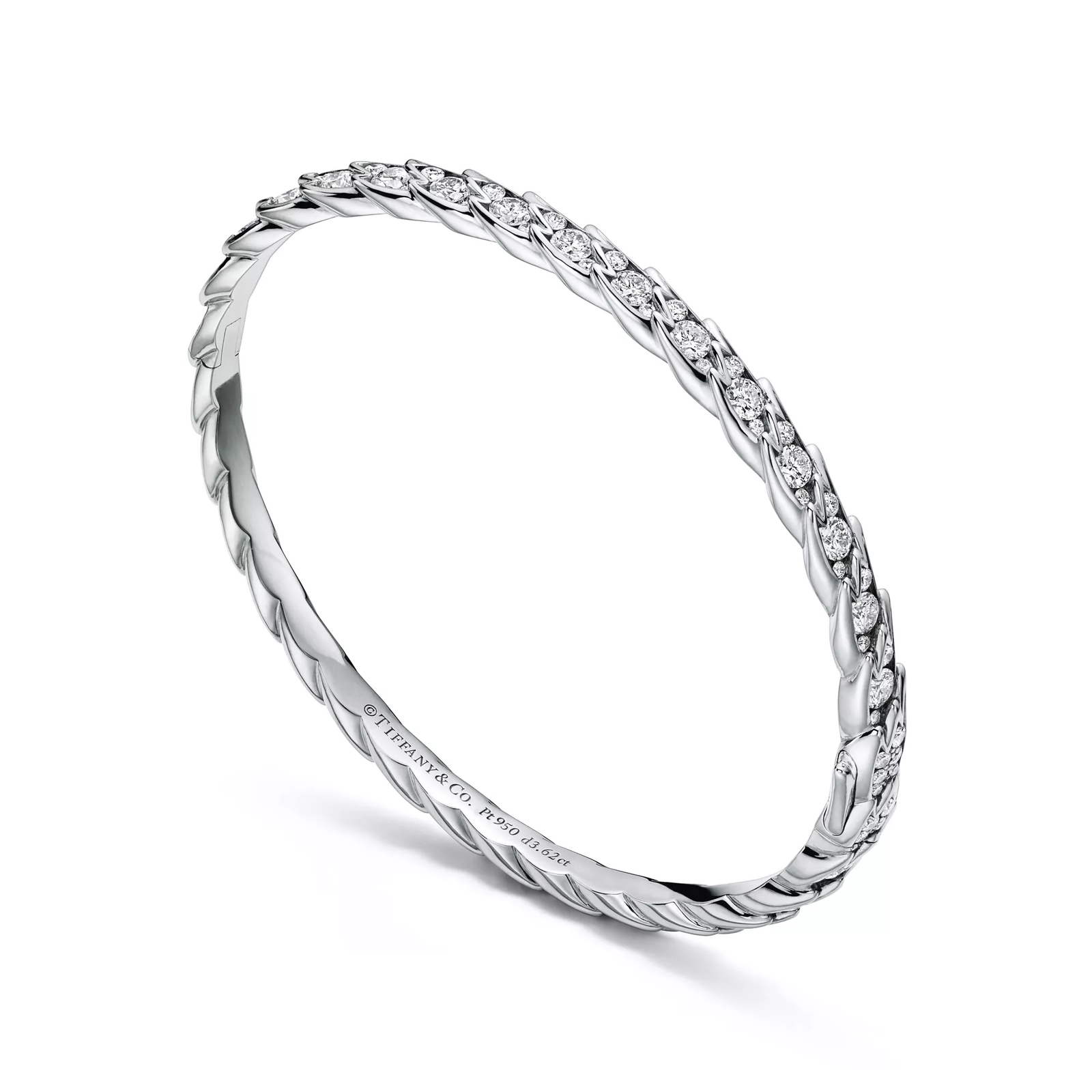 Wings Narrow Bangle in Platinum with Diamonds