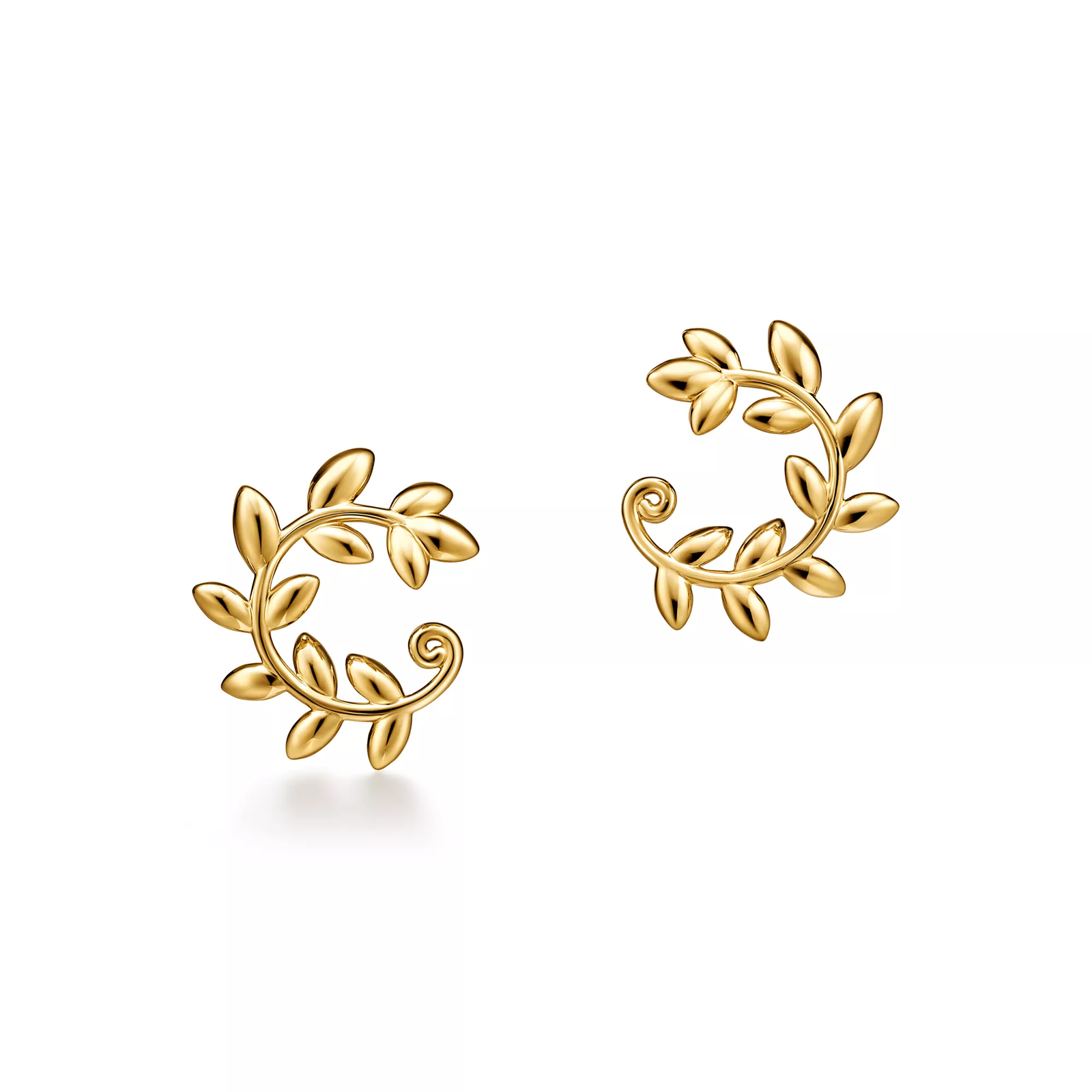 Olive Leaf Bypass Hoop Earrings  in Yellow Gold