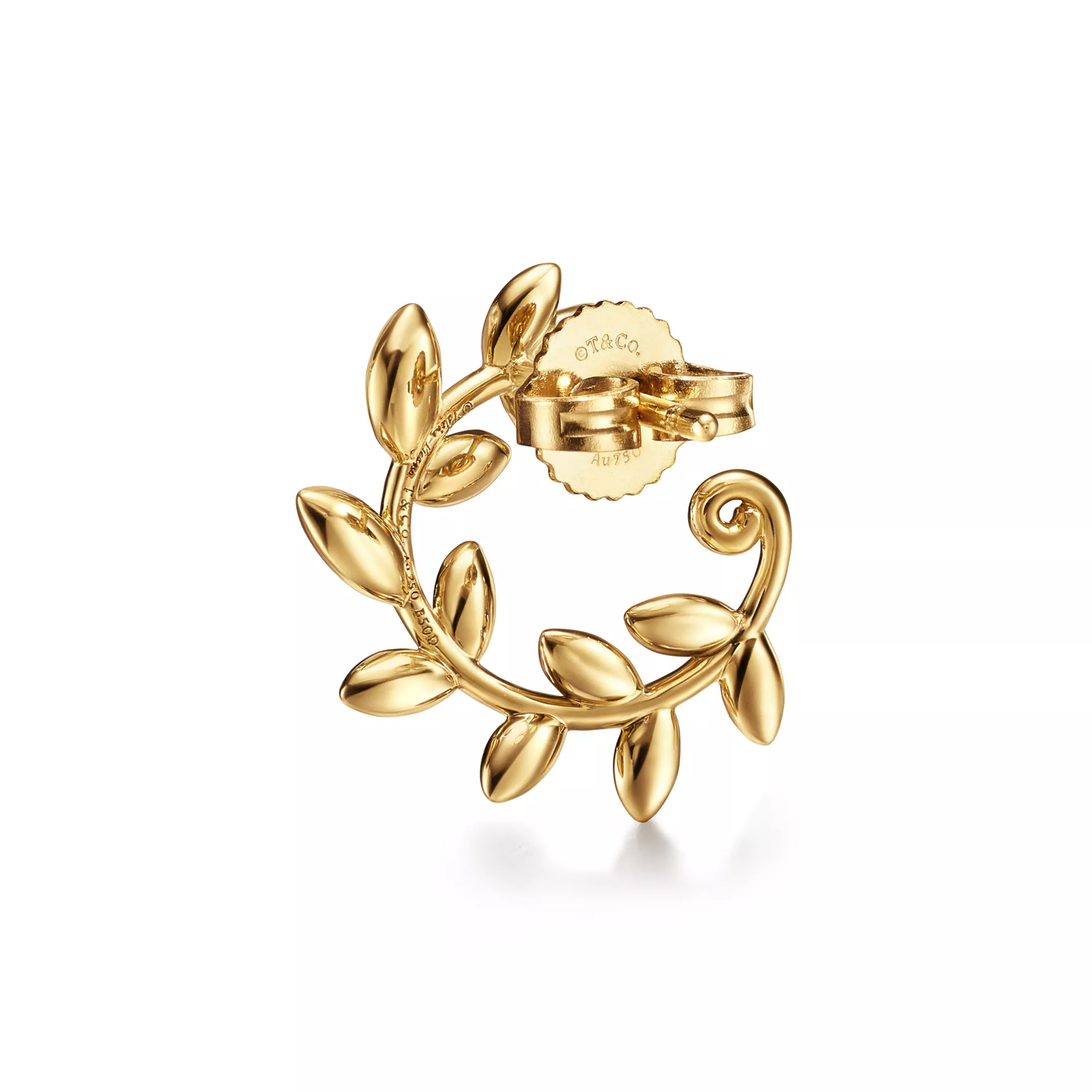 Olive Leaf Bypass Hoop Earrings  in Yellow Gold