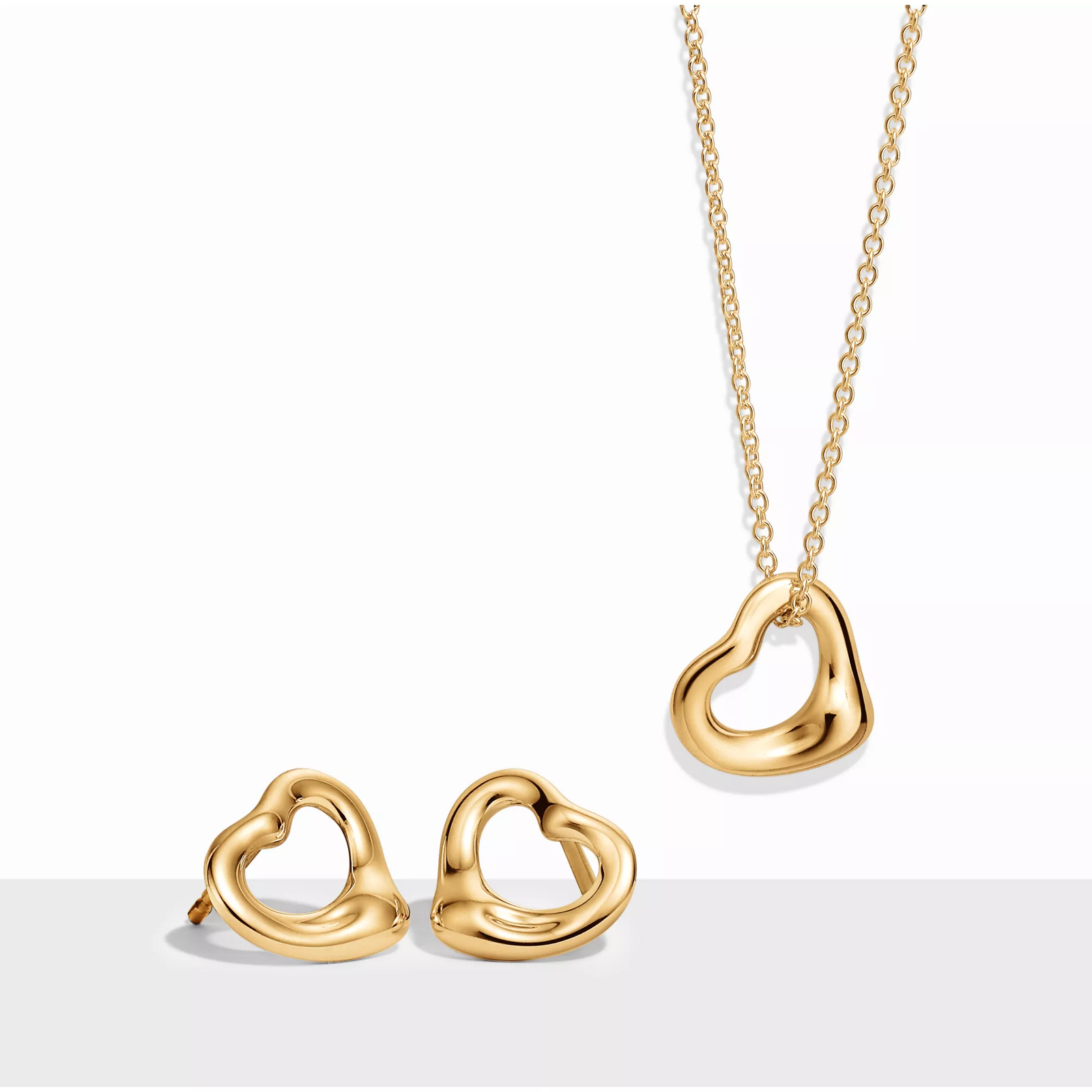 Open Heart Pendant and Earrings Set in Yellow Gold