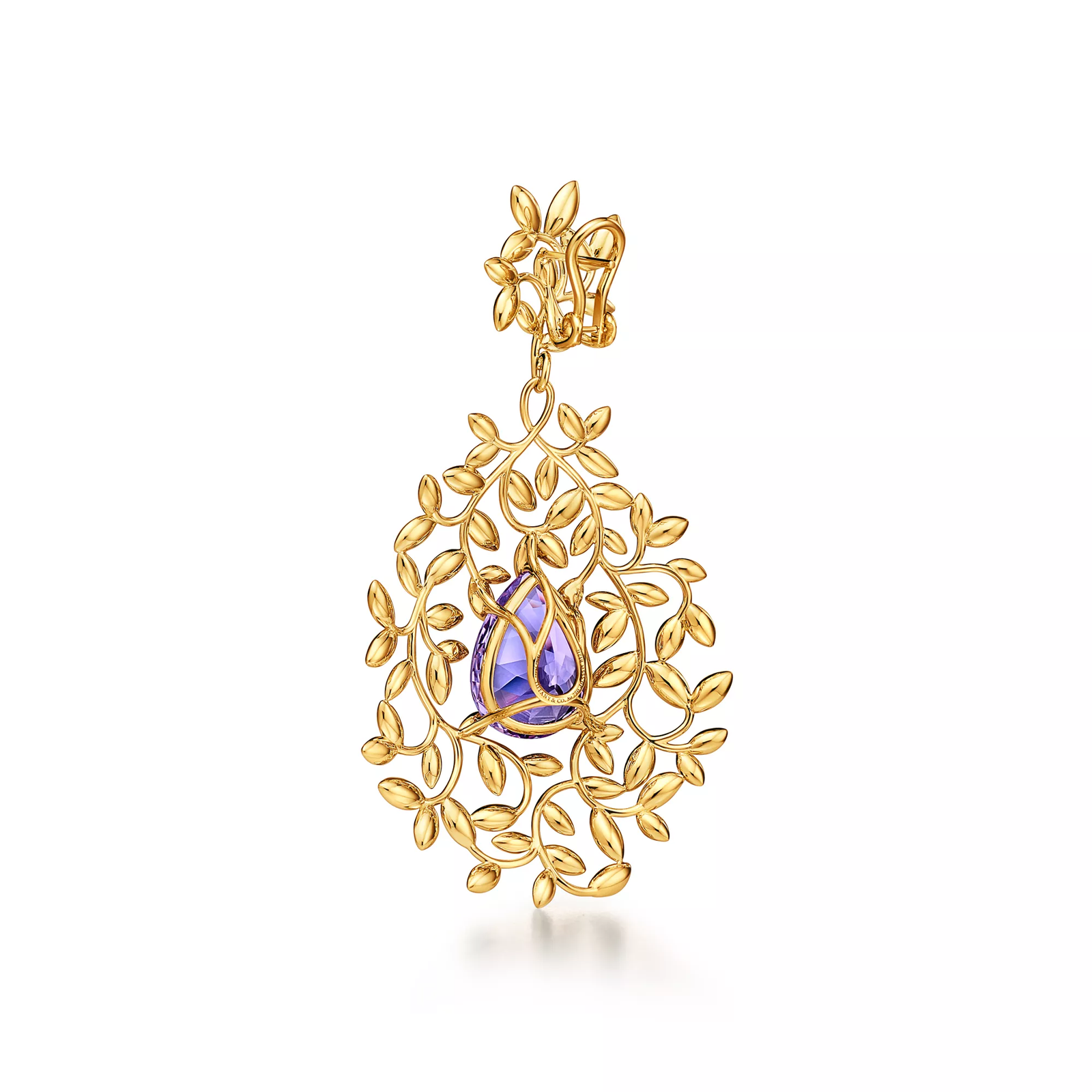 Olive Leaf Amethyst Earrings in Yellow Gold with Diamonds