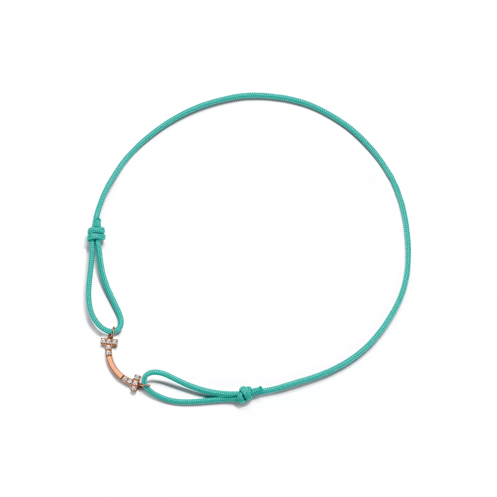 Smile Bracelet in Rose Gold on a Blue Cord with Diamonds