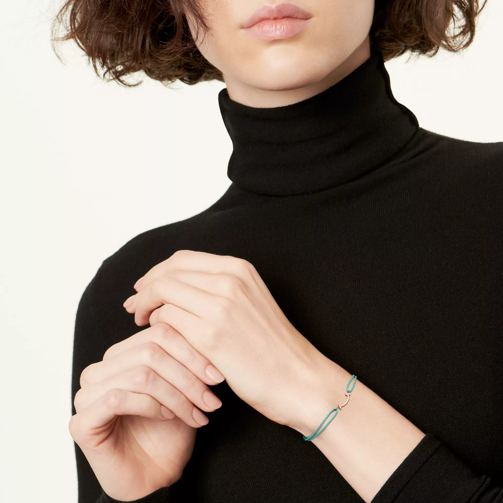 Smile Bracelet in Rose Gold on a Blue Cord with Diamonds
