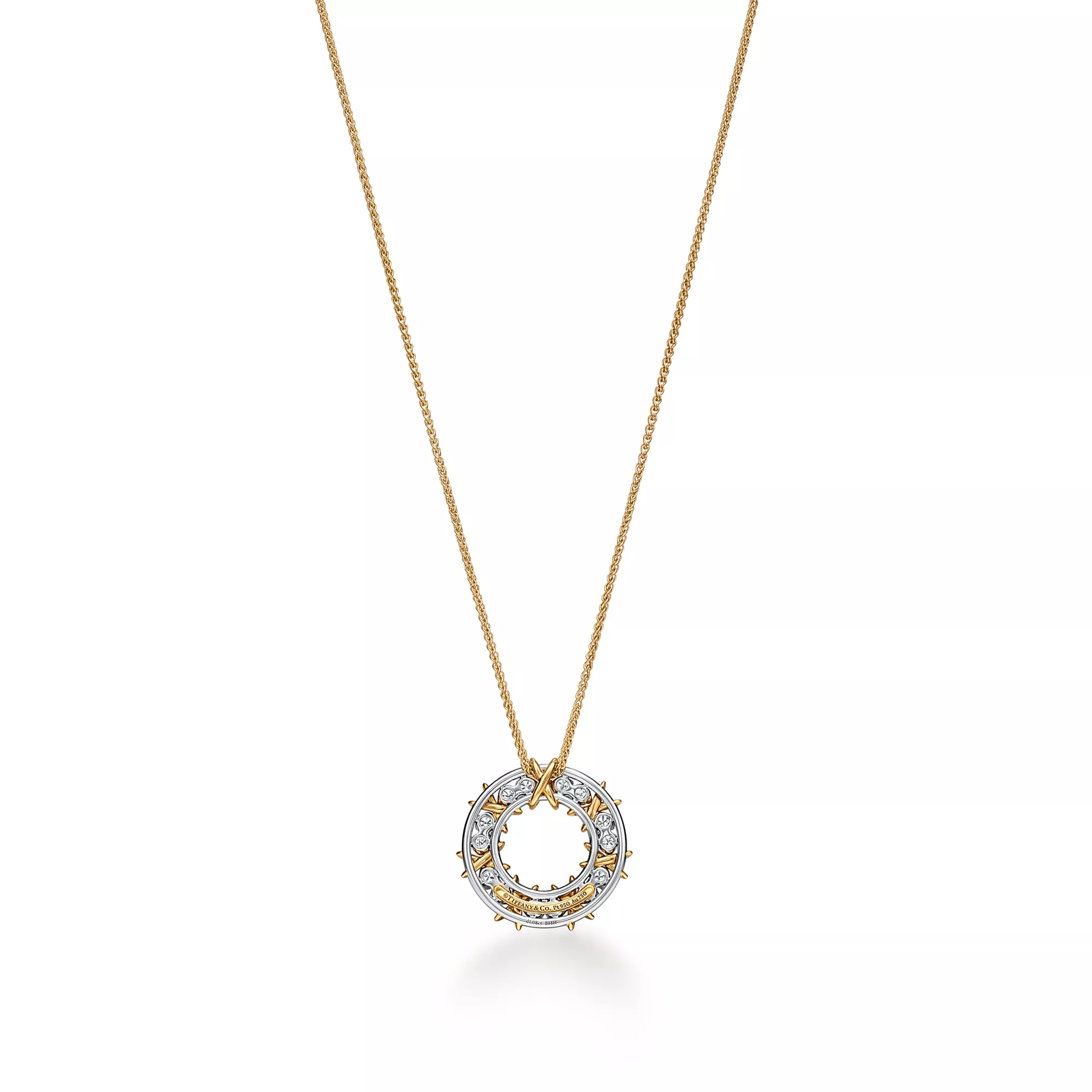 Large Circle Pendant in Platinum and Gold with Diamonds