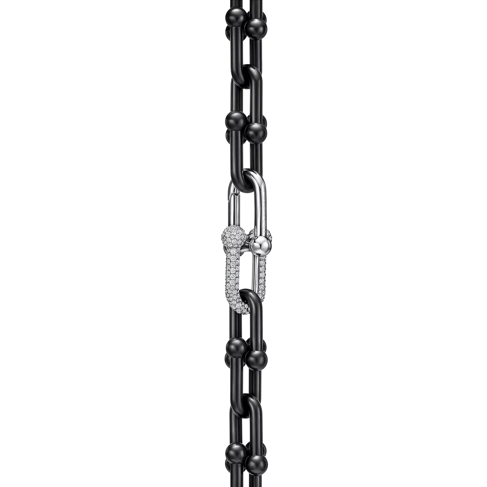 Large Link Necklace in Titanium and Platinum with Diamonds